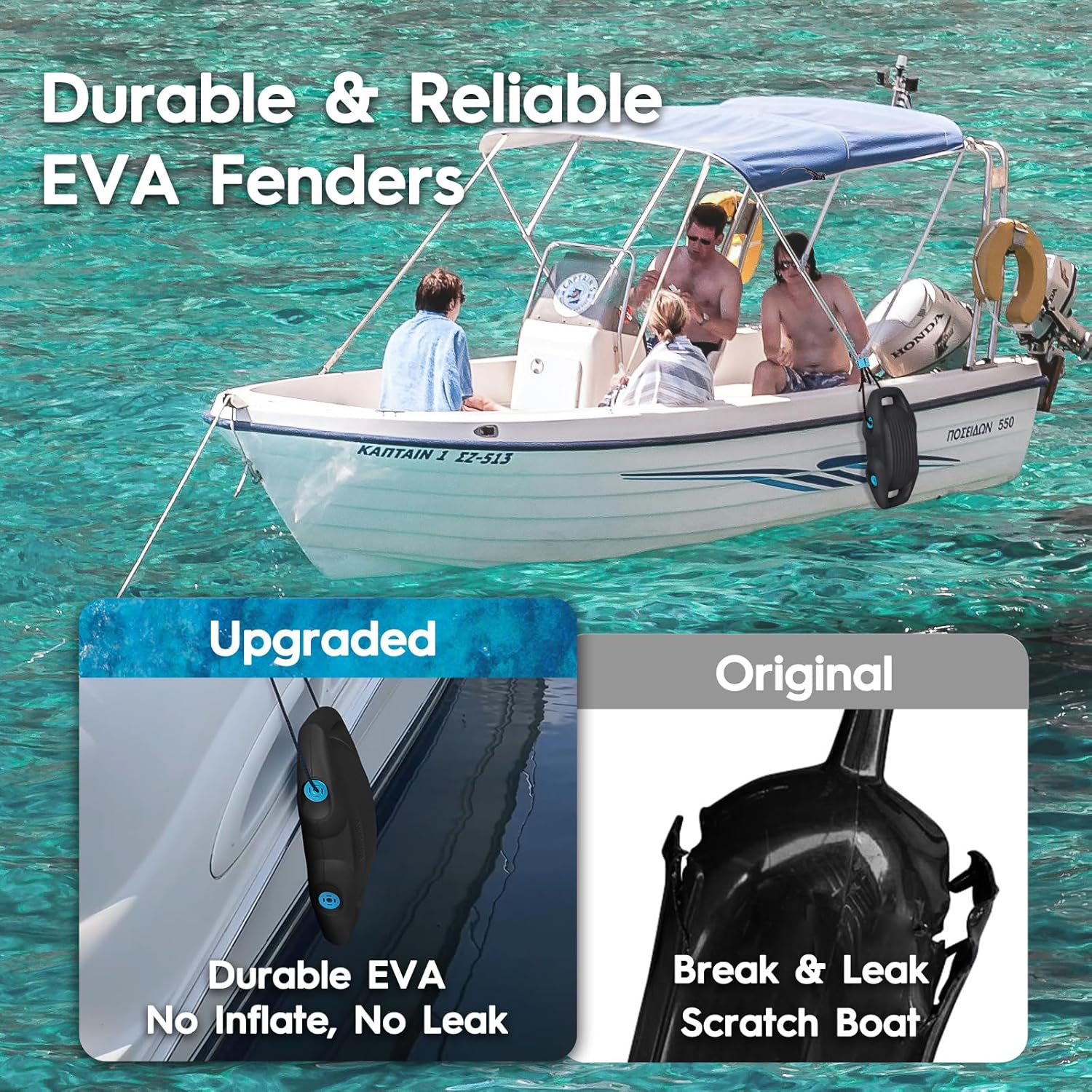 Thumbnail 1 de AWEMUFA Boat Fenders (EVA) — Easy to Install Docking Bumpers for Pontoon, Bass, Jet Ski & Fishing Boats