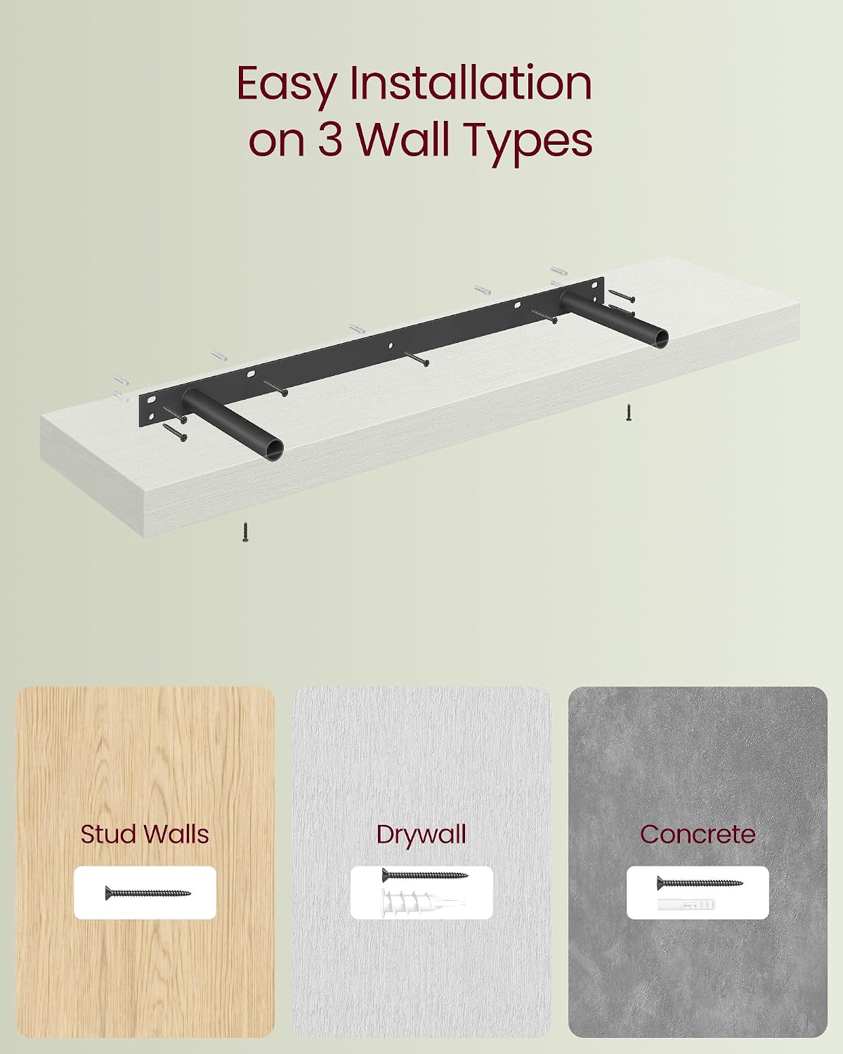 Detalle de VASAGLE LWS028WE01 floating shelf 20 x 80 cm
