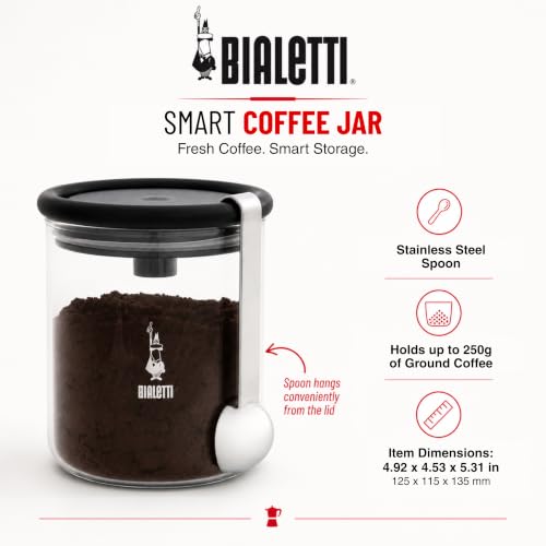 Detalle 2 de Bialetti Barattolo Moka in Vetro con Tappo Ermetico e Cucchiaio Dosacaffè – 250 g