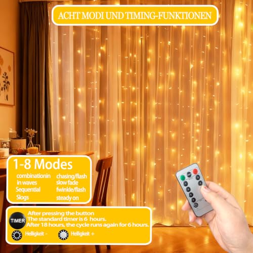 Thumbnail 6 de CNMTCCO cortina de luces LED de 300 luces, 3 x 3 m, USB y 8 modos
