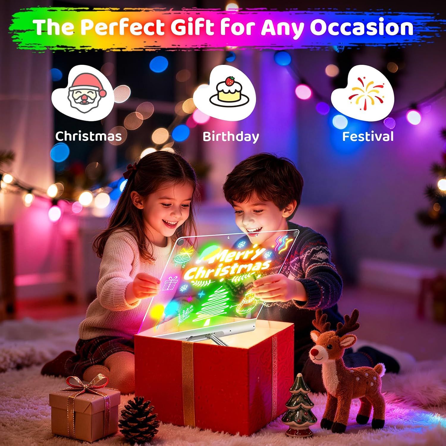 Detalle de Geokay 16-Inch Rechargeable LED Drawing Board with 9-Color Lights and Built-In Stand