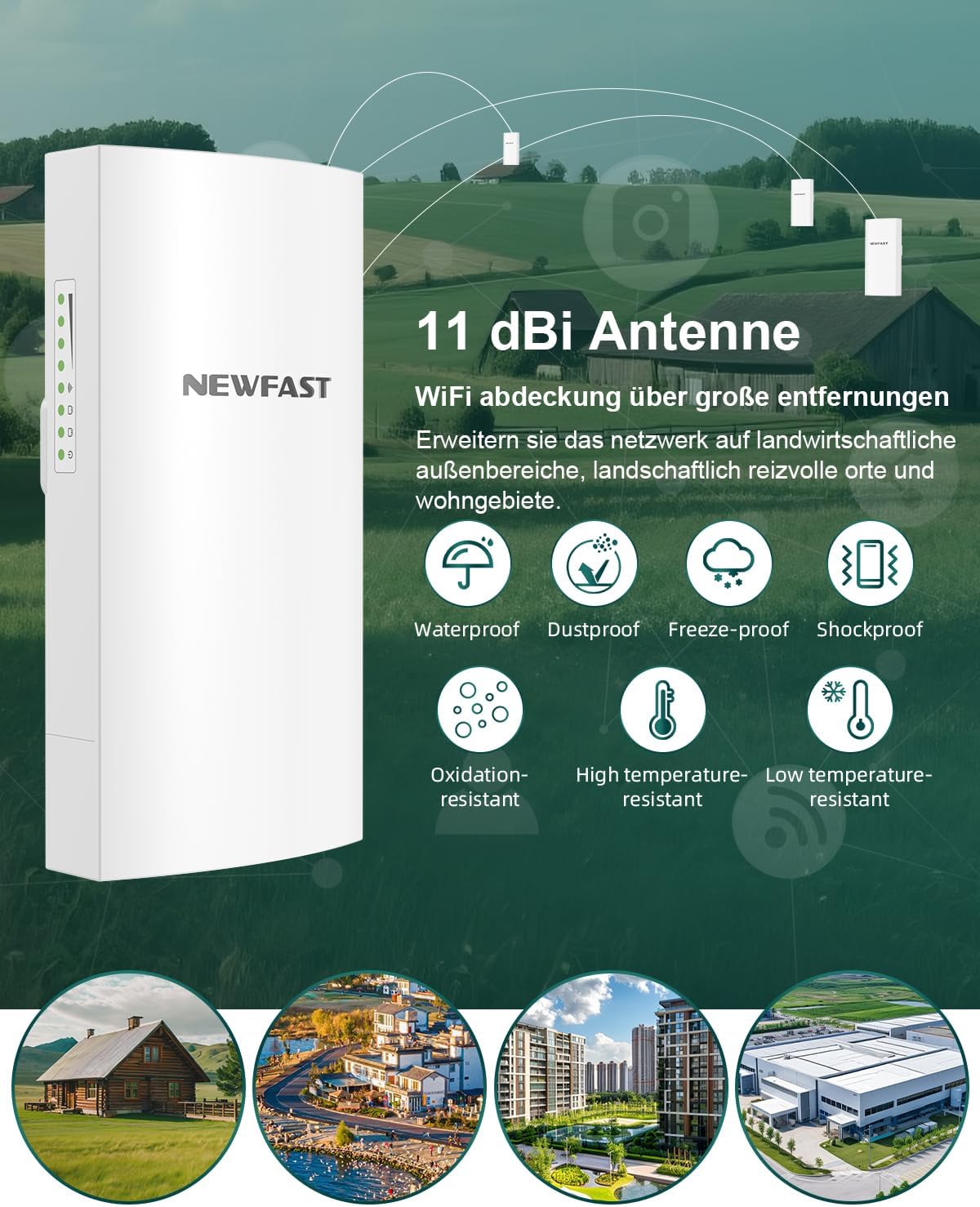 Thumbnail 5 de NEWFAST Outdoor CPE WLAN Access Point 300 Mbps mit 11 dBi Antenne, 5,8 GHz WLAN Bridge & AP Modus