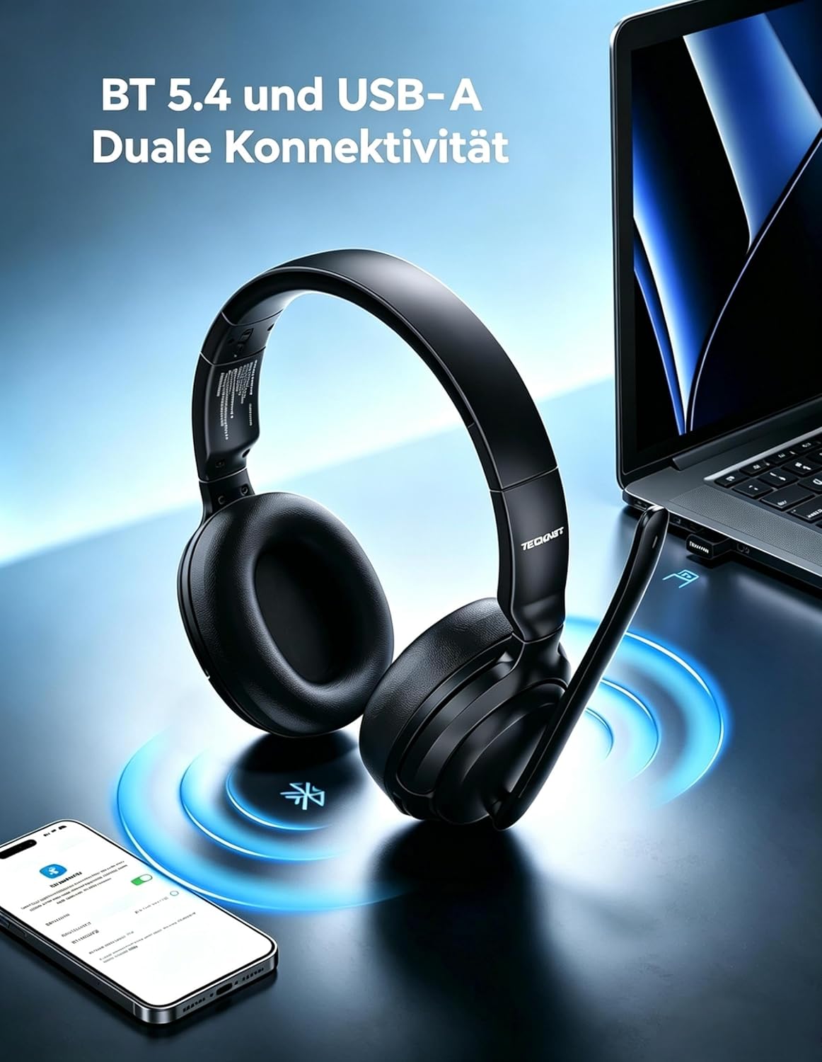 Thumbnail 1 de TECKNET Wireless Headset mit Noise Cancelling, Bluetooth 5.4 + 2,4-GHz Dual-Verbindung und Mikrofon (V5.4, Over-Ear, USB-C)