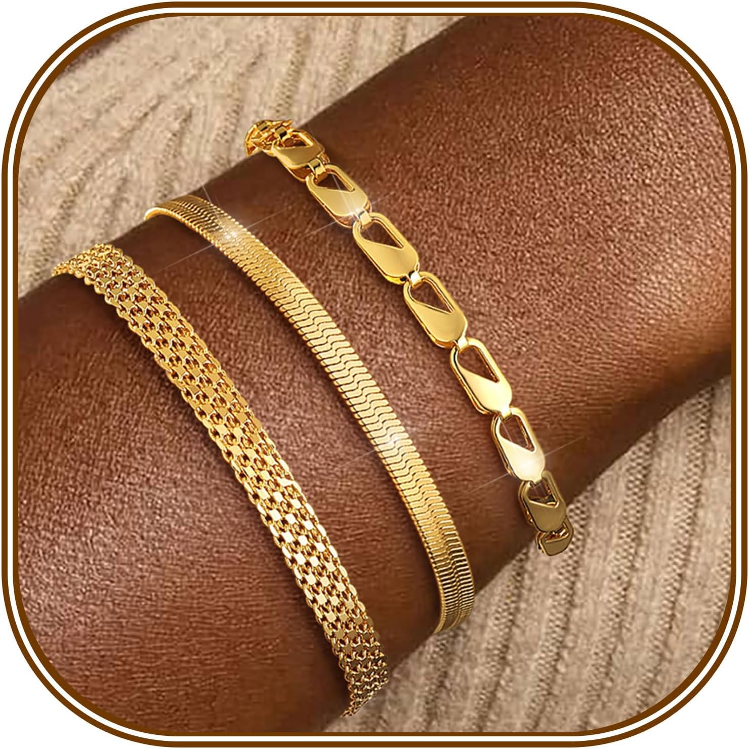 Detalle de FUNElA 3er Armband-Set Damen, vergoldet
