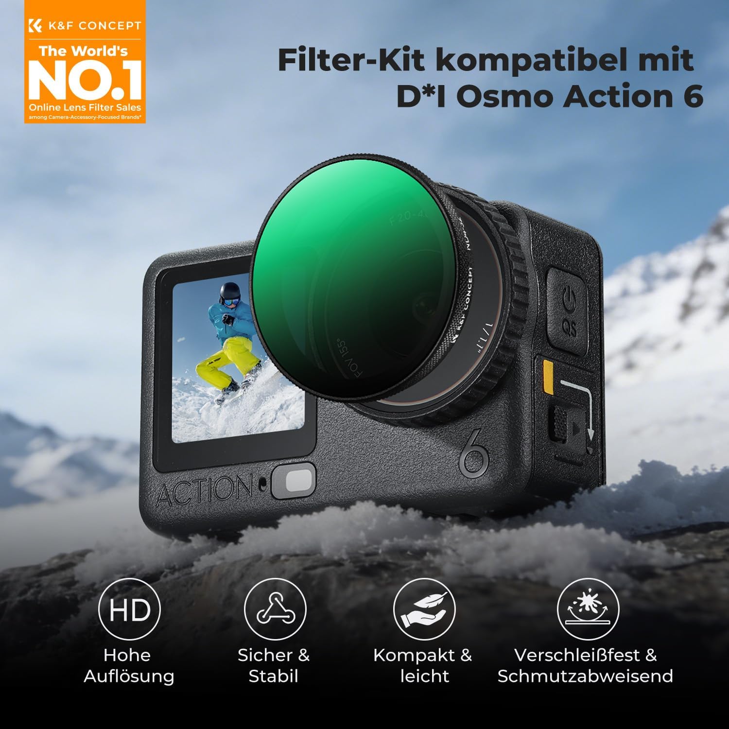 Thumbnail 1 de K&F CONCEPT Clip-On CPL VND Black-Mist 1/4 Effektfilter-Set für DJI Osmo Action 6 (3er-Pack)