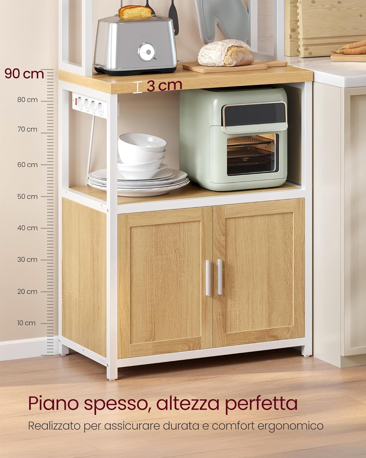 Thumbnail 2 de VASAGLE Scaffale Cucina con Prese, 40 x 60 x 170 cm, Rovere Dorato e Bianco Nuvola (KKS058Y02)