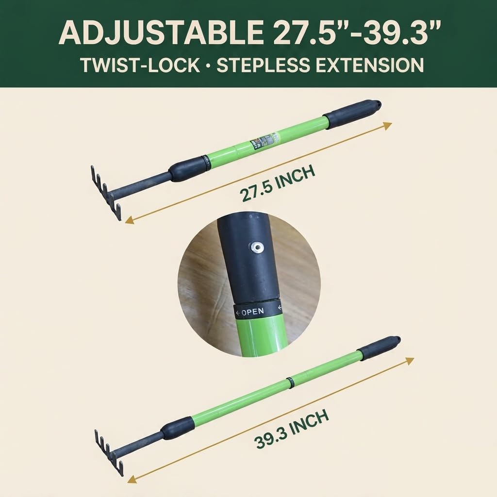 Detalle 2 de YIAD DRAGON HORSE 27655 Small Garden Rake, 5-Tine Steel Head, Telescopic Handle