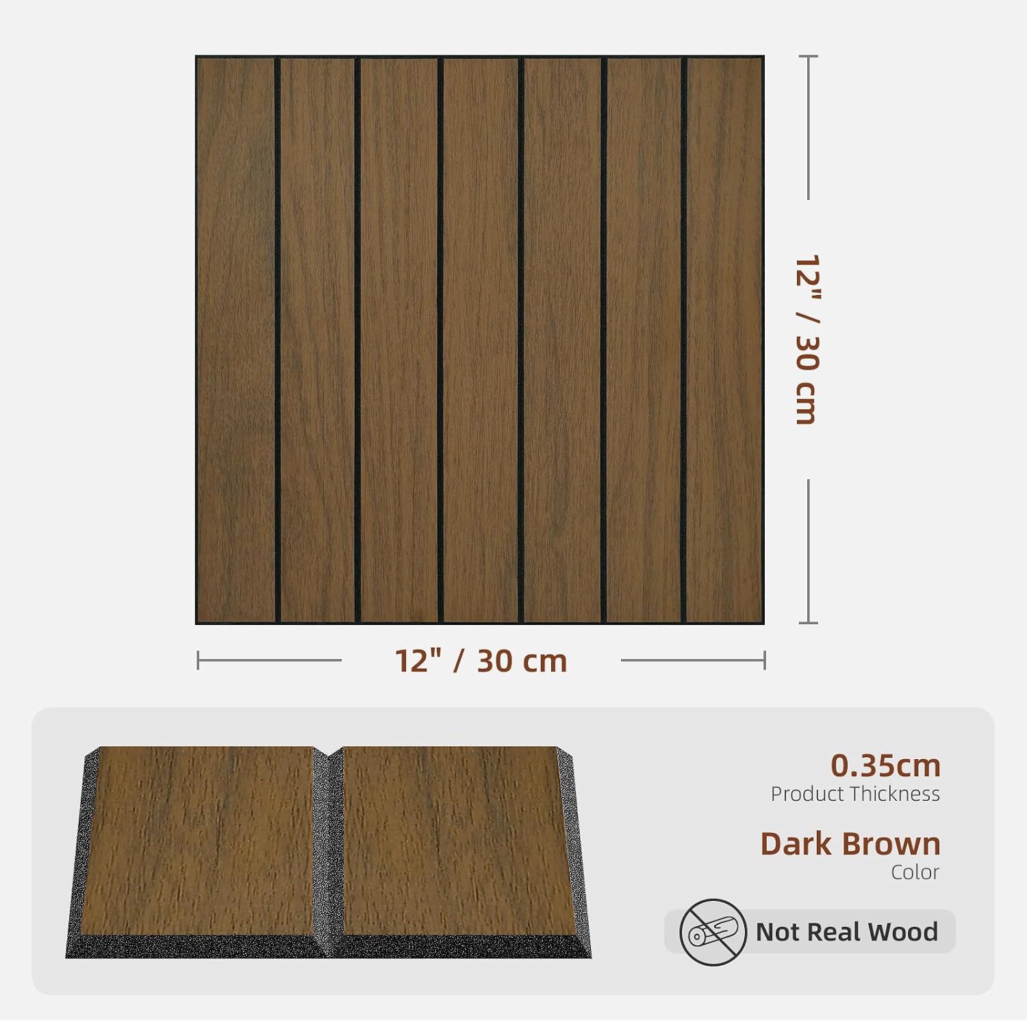 Detalle de WADILE panneaux muraux bois autocollants en PVC insonorisés 30×30 cm (lot de 30) – marron foncé