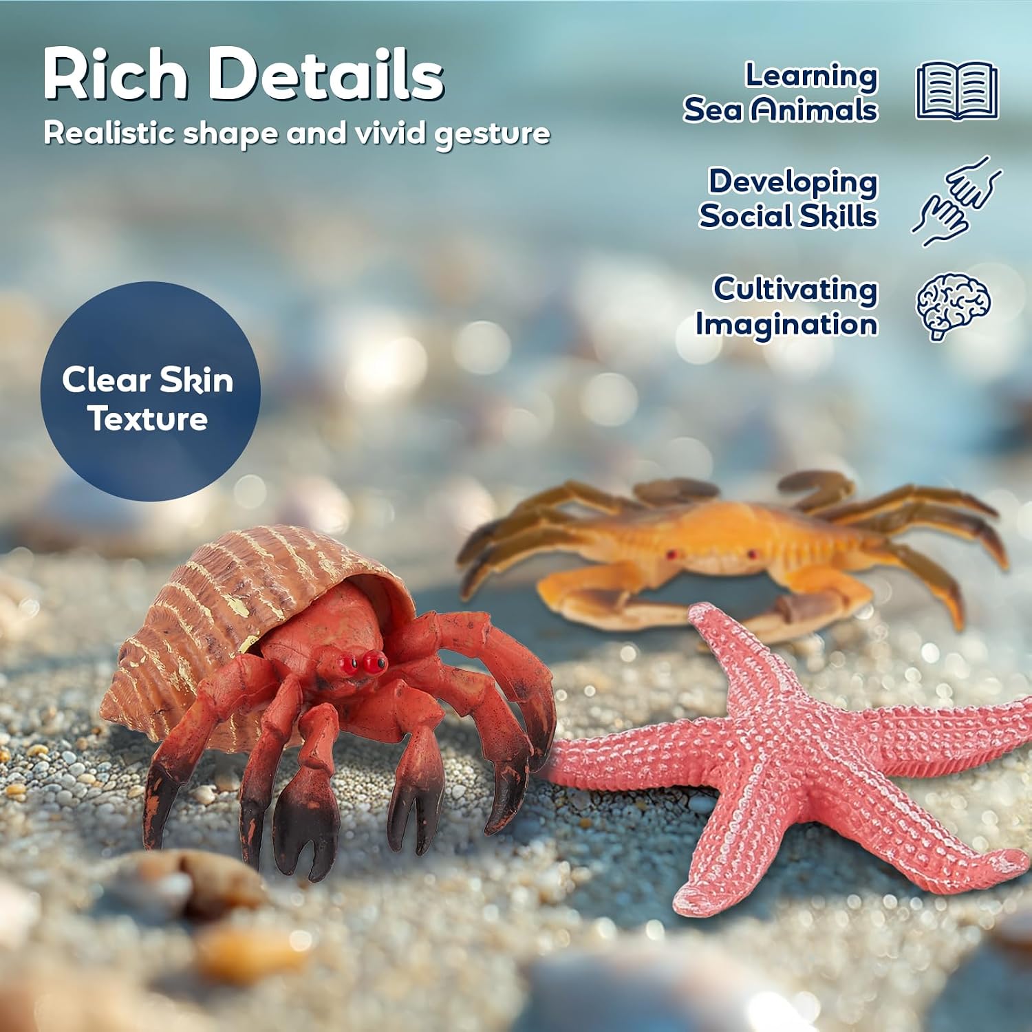 Thumbnail 1 de HYAKIDS 12-Piece Sea Animal Figures Set (Large Ocean Creatures Bath Toys & Cake Toppers)