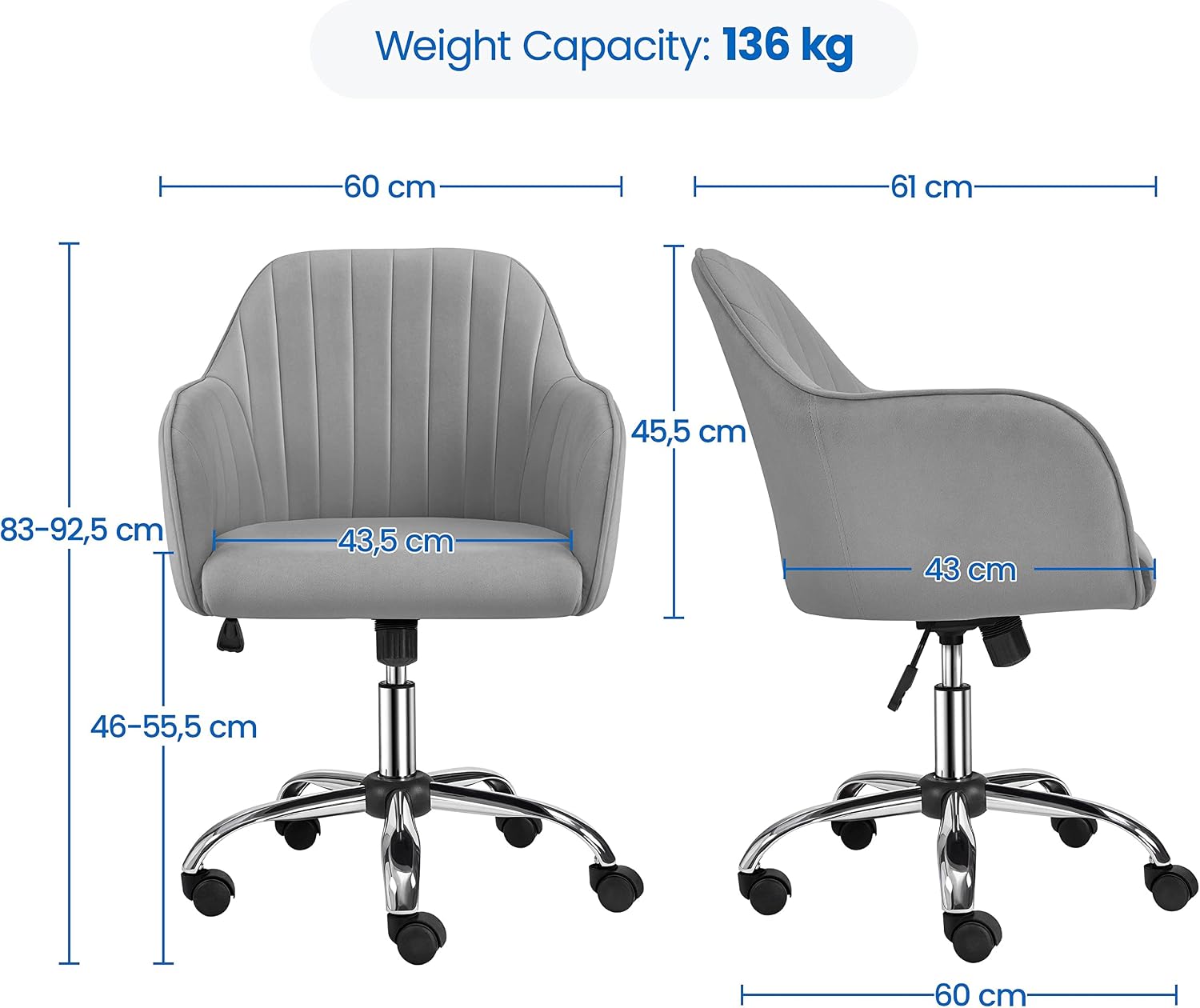 Thumbnail 2 de Yaheetech Homeoffice Stuhl – höhenverstellbar, atmungsaktiver Stoff, Belastbarkeit bis 136 kg