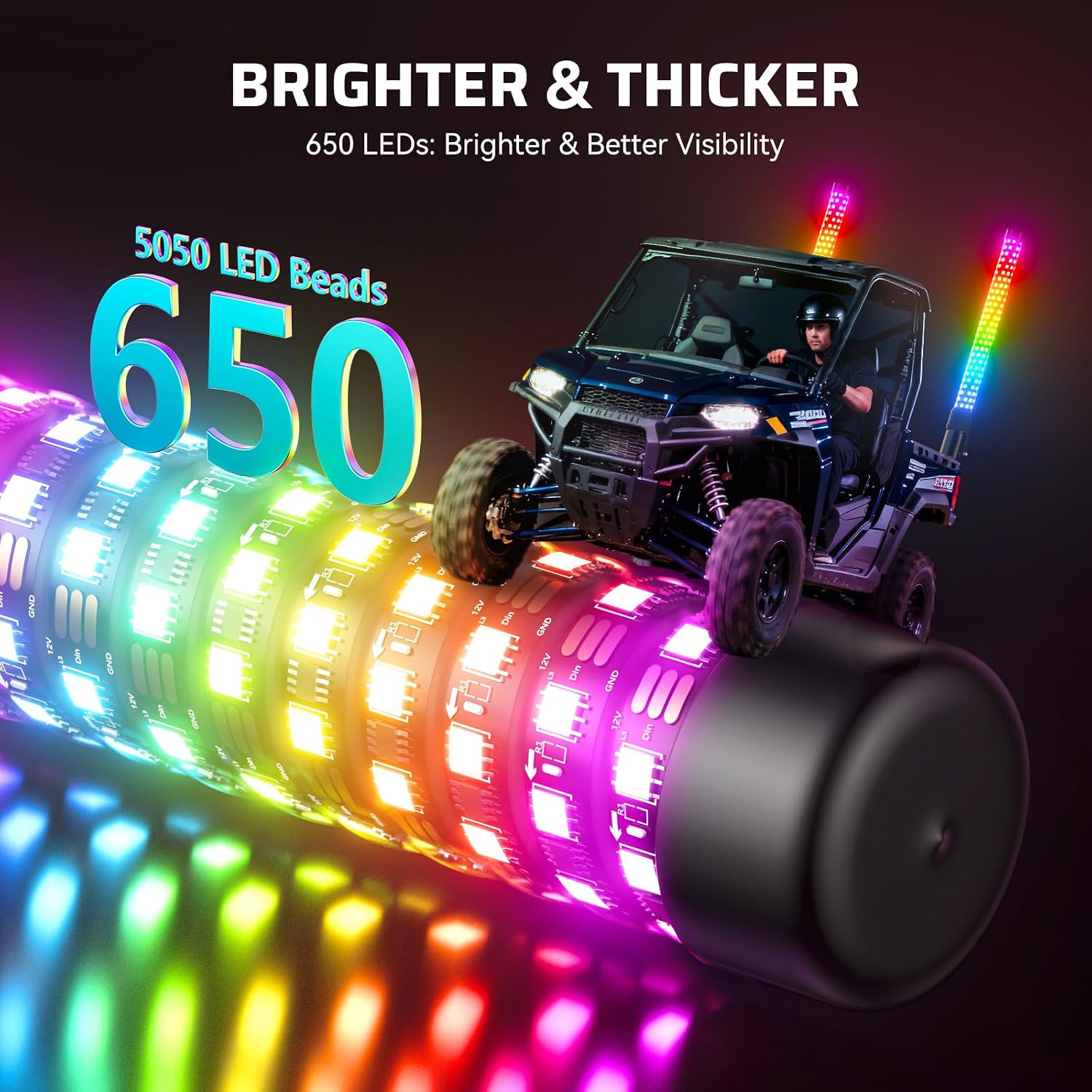 Detalle 2 de Ehaho 2FT Fat Whip Lights for UTV