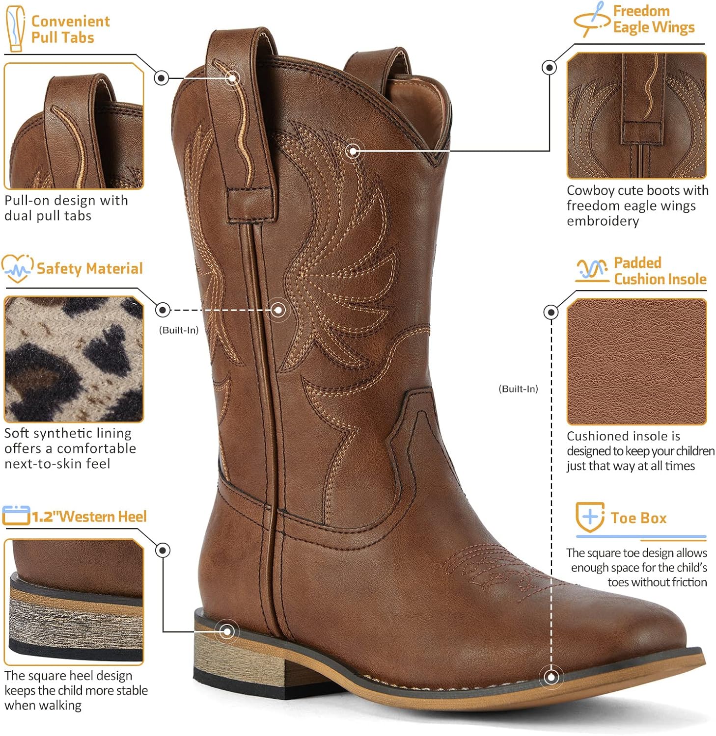 Thumbnail 3 de Rollda Kids Cowboy Boots for Boys & Girls — Vintage Embroidery, Square Toe, Walking Heel