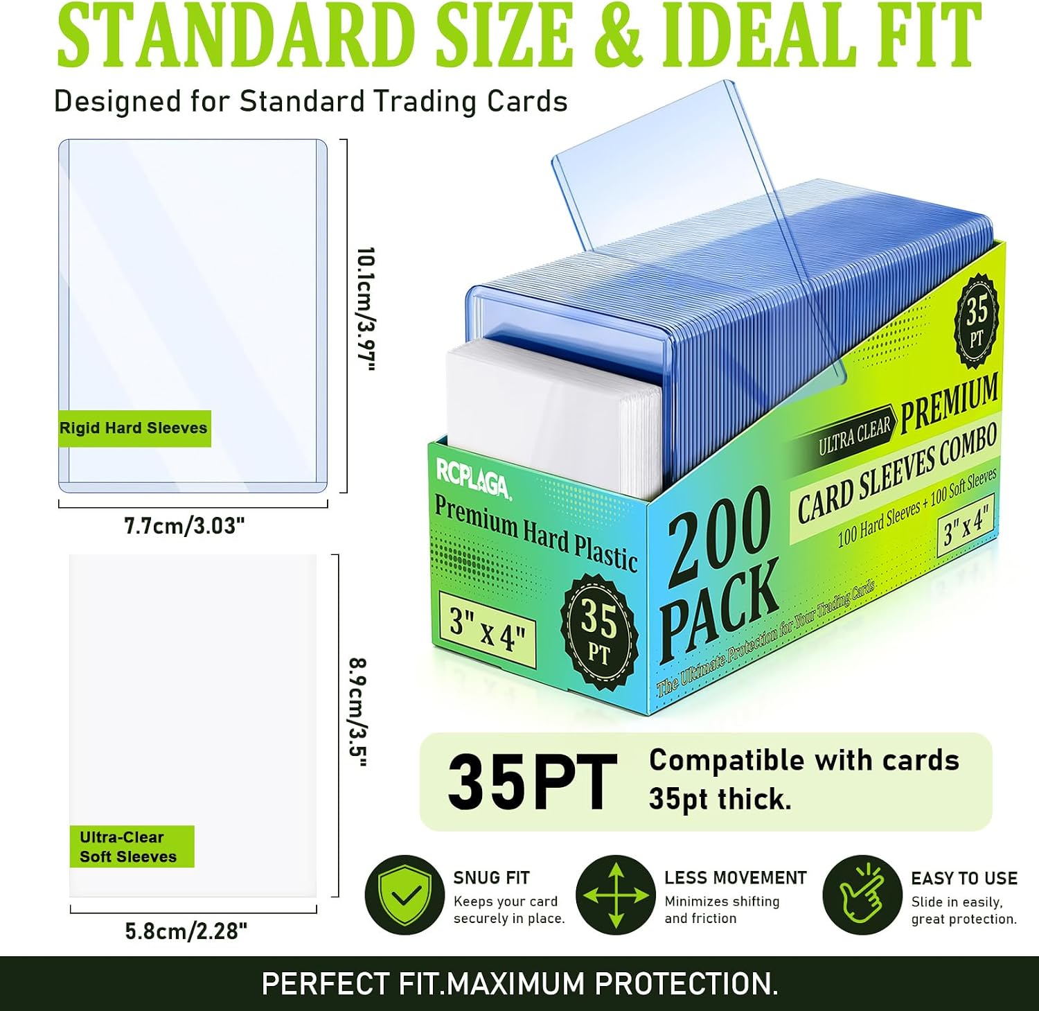 Detalle 1 de RCPLAGA Trading Card Sleeves, 3" x 4" 35PT, 500 Hard and 500 Soft