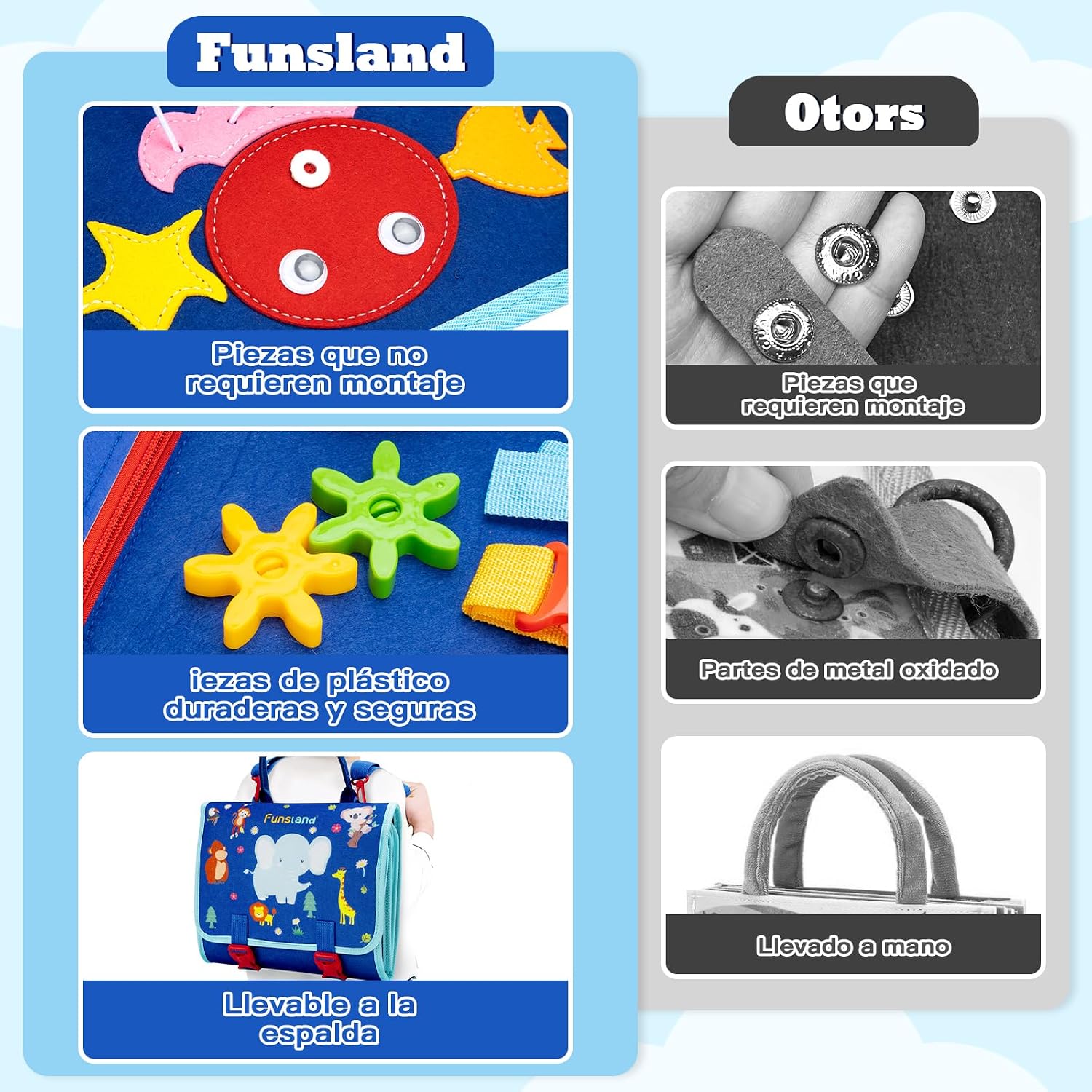 Detalle 2 de Funsland Busy Board-boek met 8 activiteiten van vilt en ABS