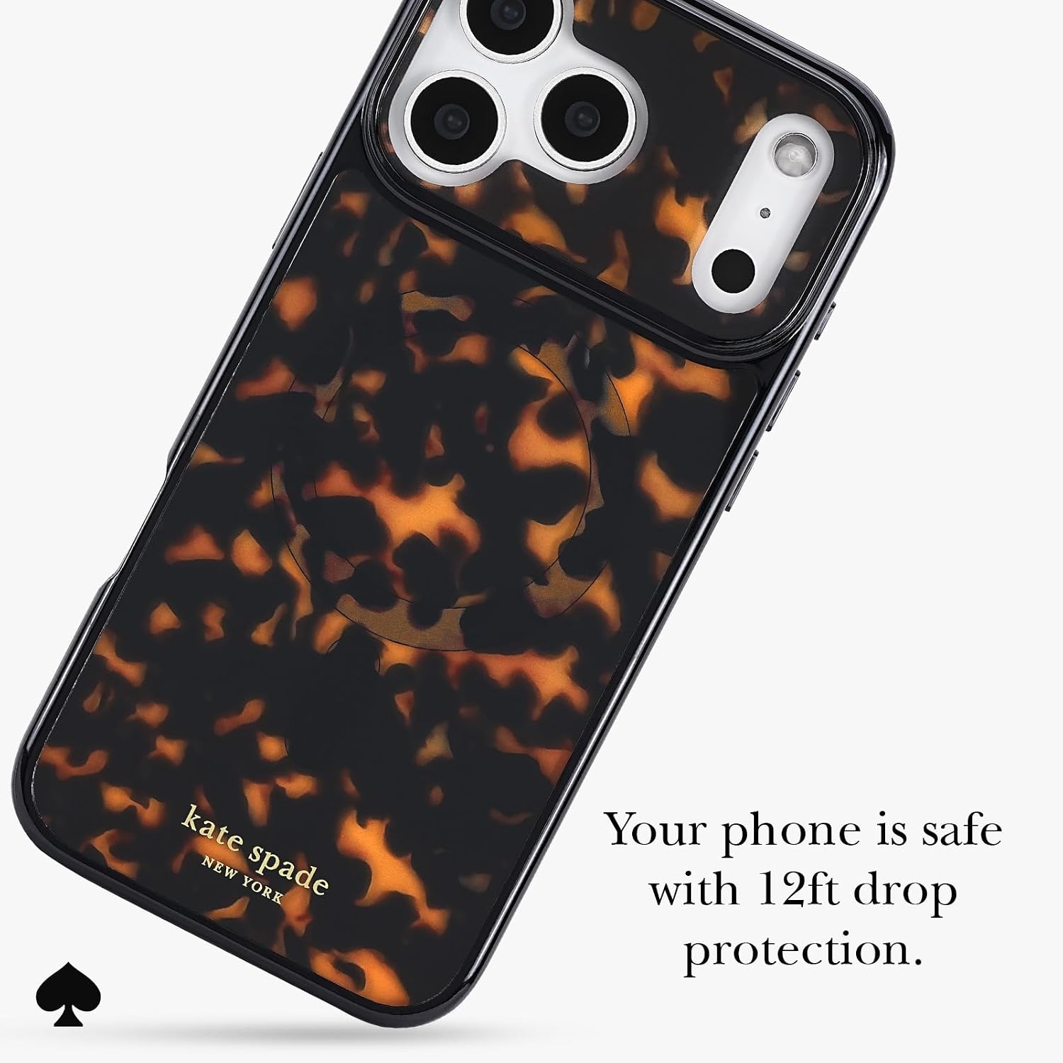 Detalle de ケイト・スペード ニューヨーク iPhone 18 Proケース、べっ甲調・ゴールドアクセント、MagSafe対応