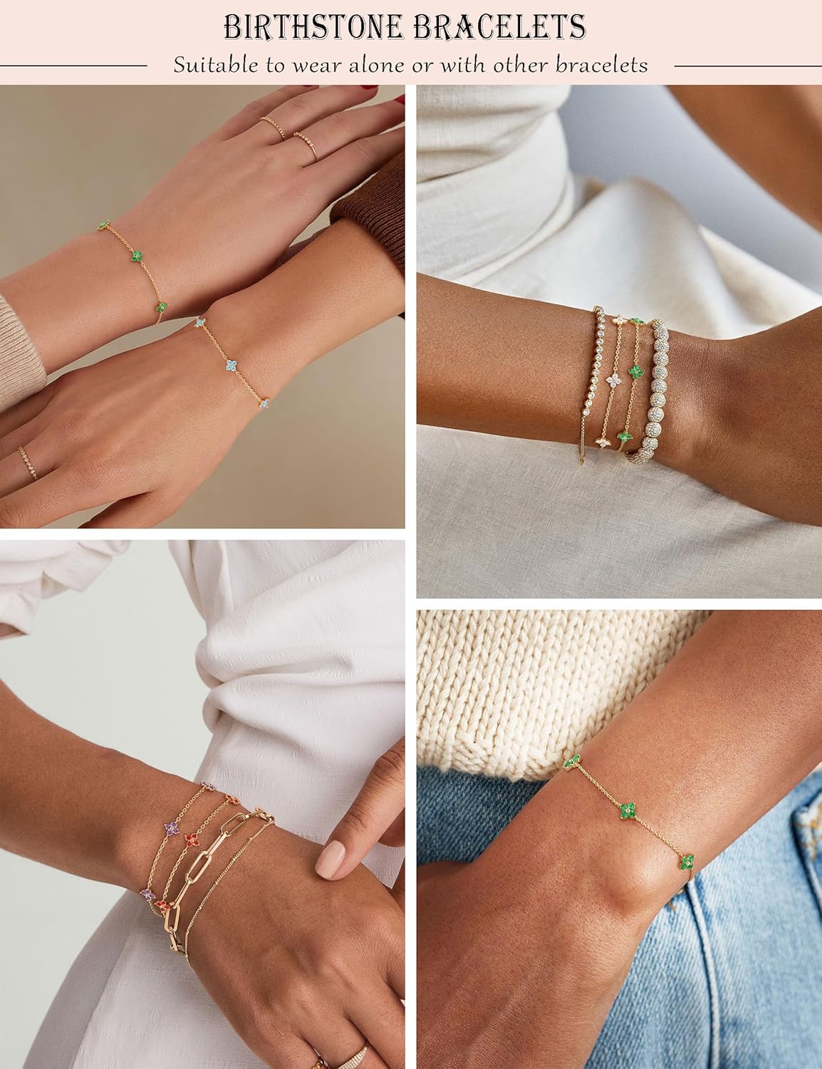 Thumbnail 5 de FUNEIA Armband Damen Gold verstellbar mit Kleeblatt, 18K vergoldet & Zirkonia