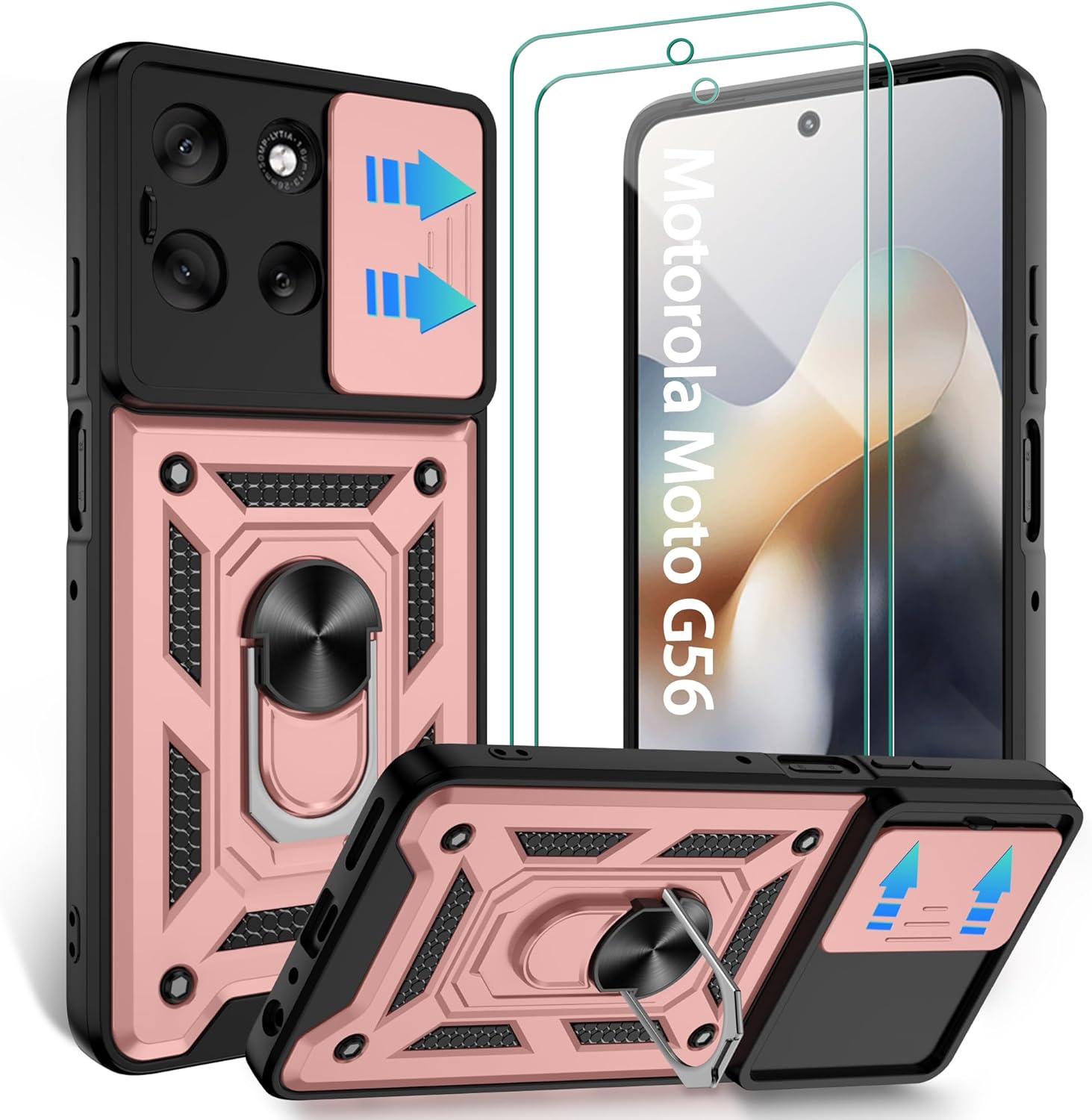 Detalle de Jshru Hülle für Motorola Moto G56 5G – Militärschutz, verschiebbare Kameradeckel & 360° Ringhalter