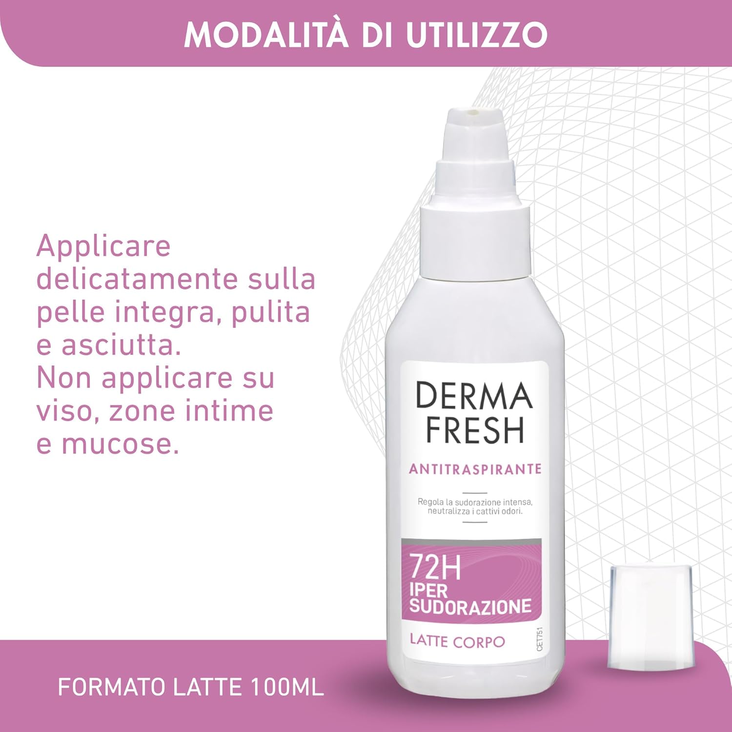 Detalle 2 de Dermafresh Ipersudorazione Efficace 72H – Deodorante antitraspirante latte corpo 100 ml, no alcol
