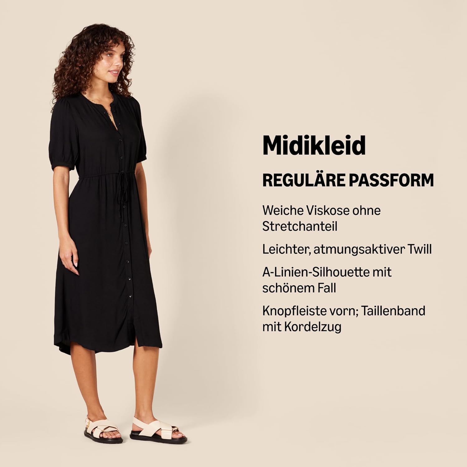 Thumbnail 1 de Amazon Essentials tailliertes Midikleid in A-Linie mit Halbärmeln, Taschen und Viskose