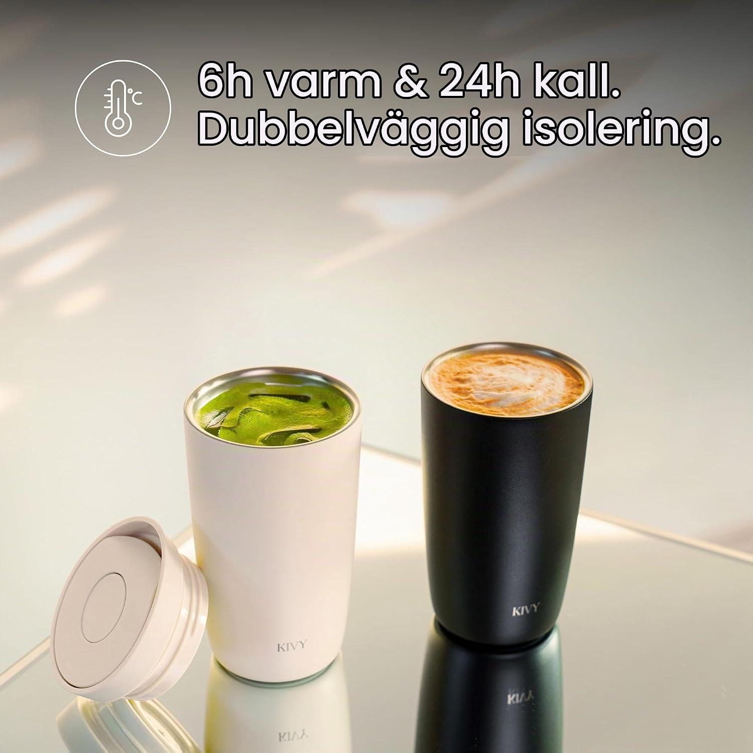 Detalle 2 de KIVY isolerad kaffekopp i rostfritt stål, mörkröd, 12 oz