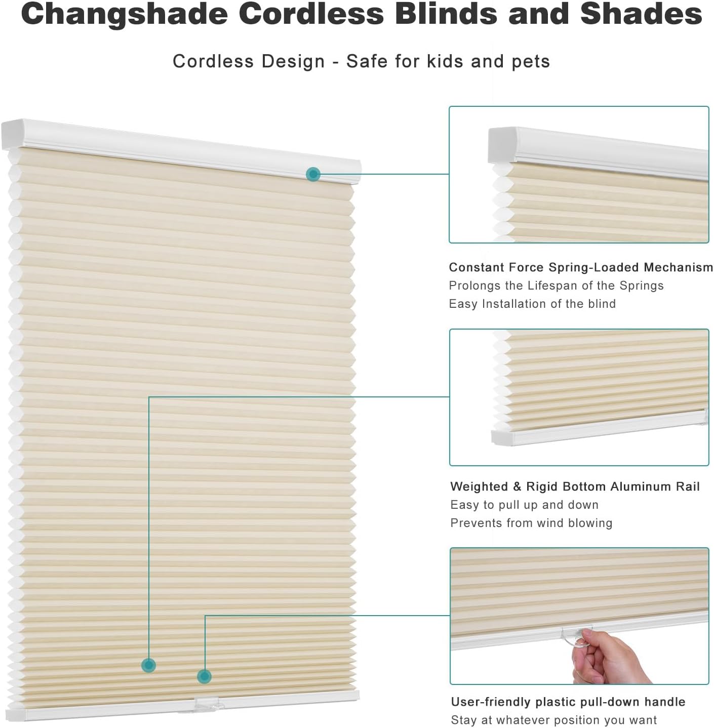 Detalle de Changshade Shade 35" x 48" Cordless Cellular Window Shade, Beige