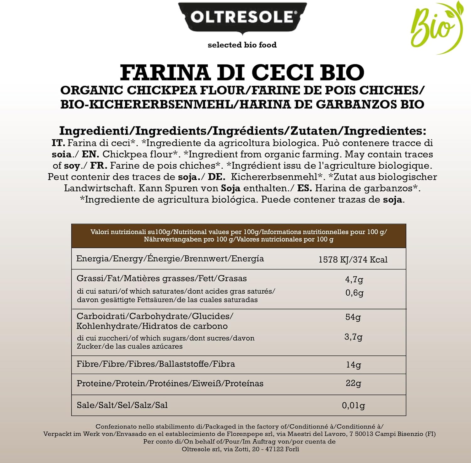 Thumbnail 1 de Oltresole 🌱 Harina de Garbanzos Ecológica Italiana 1kg