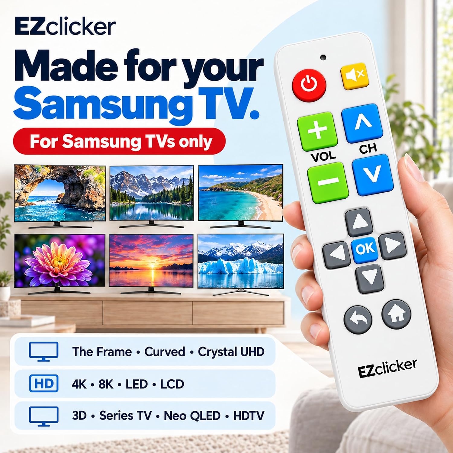 Detalle de Samsung Replacement TV Remote with Big Button (White) for Samsung TVs