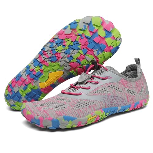 Detalle de SAGUARO Smart II zapatillas barefoot con suela Zero Drop, malla y color gris rosa