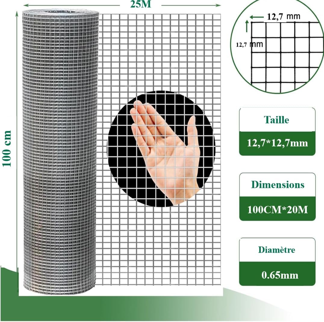 Detalle de Amagabeli 1,0 x 25 m Hasendraht 100 cm Volierendraht mit 12,7 mm Maschenweite
