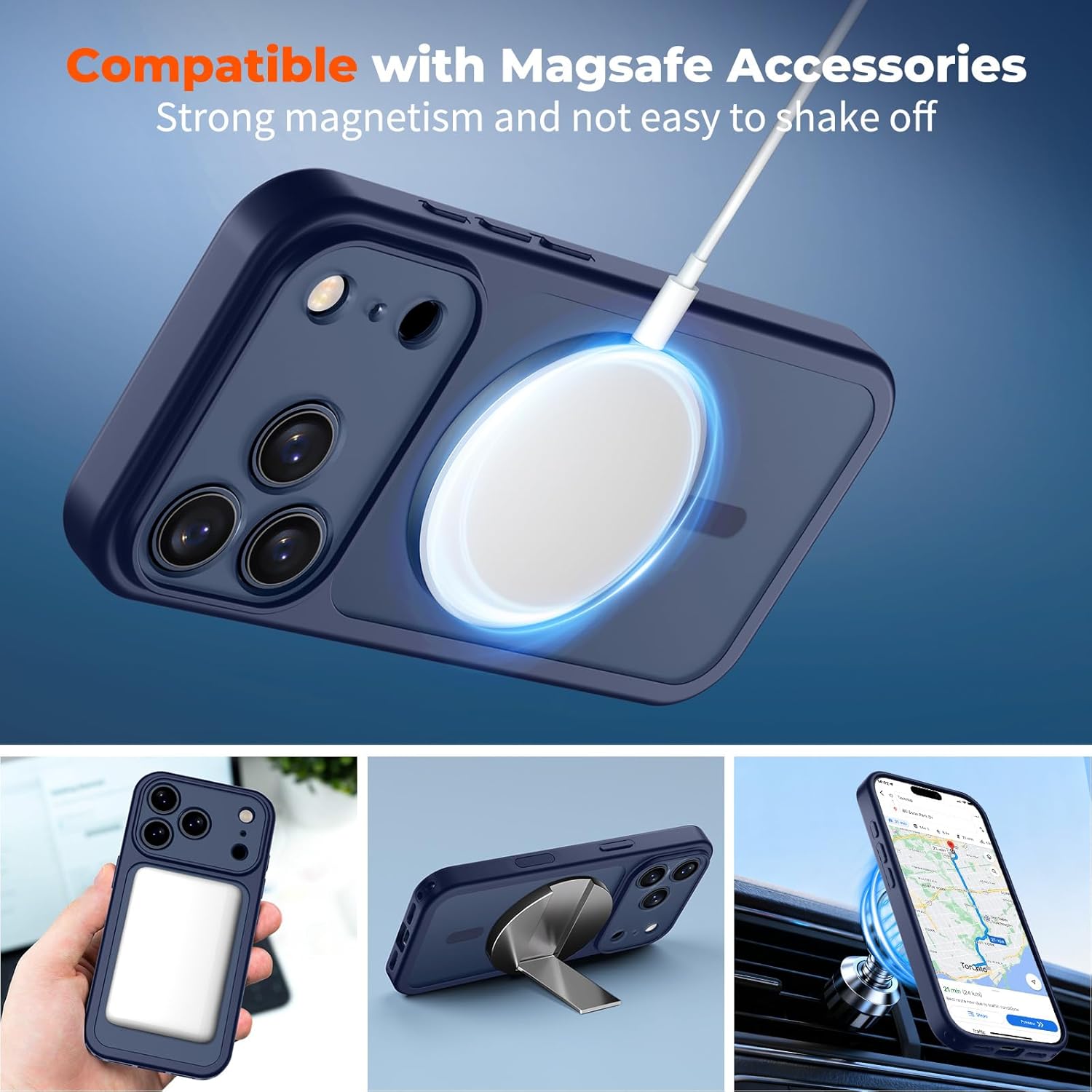 Thumbnail 2 de zapica Magnetic for iPhone 17 Pro Case — Upgraded with Camera Control Button, Full Camera Protection, and Screen Protector (Translucent Deep Blue)
