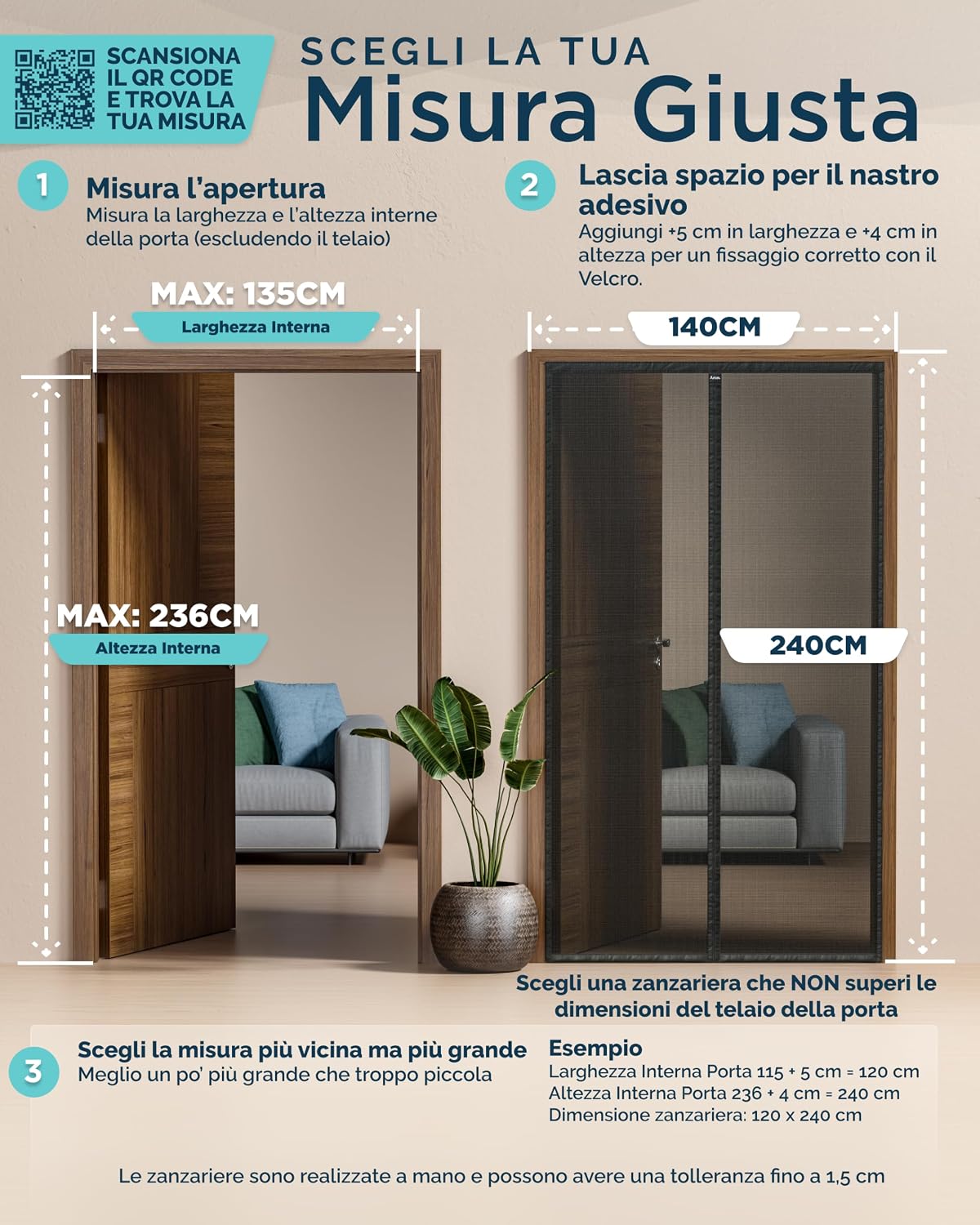 Detalle 2 de ARCOL Zanzariera Magnetica 140x240 cm Premium in Fibra di Vetro