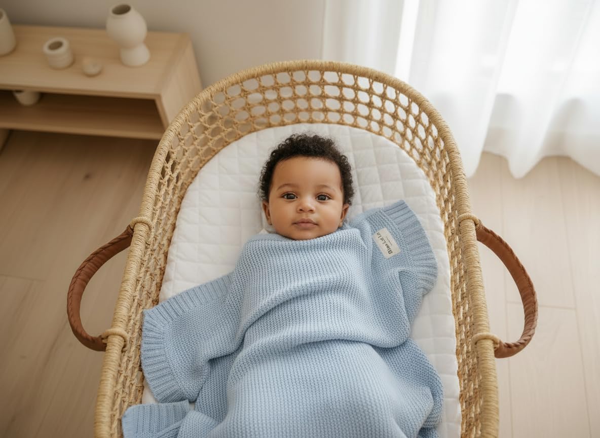 Thumbnail 3 de Bleu La La Heritage Knit Baby Blanket