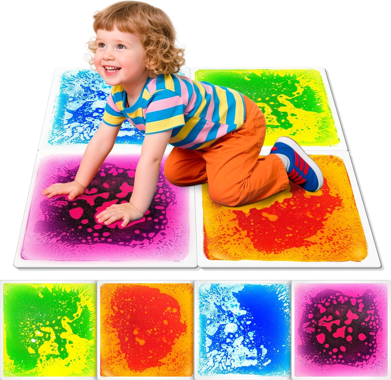 Detalle de Toddlers Sensory Liquid Floor Tiles - 4 Pack: Liquid Tiles for Motor Skills & Sensory Play