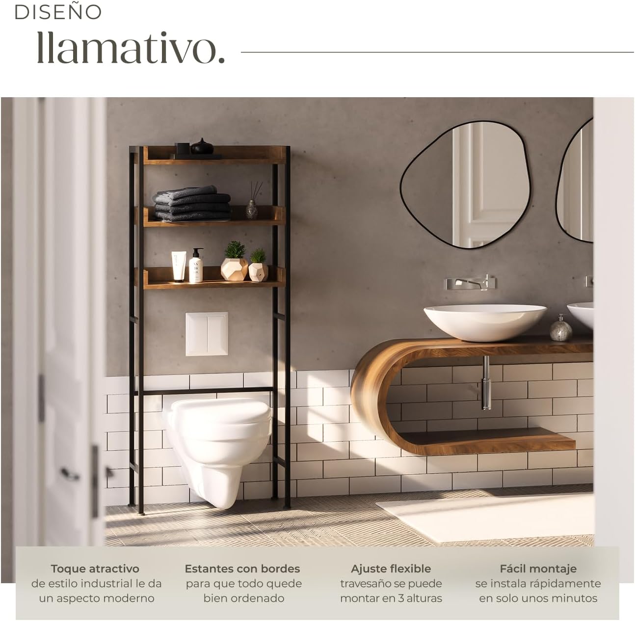 Detalle 2 de tectake® Estanteria baño estilo industrial 165,5 cm