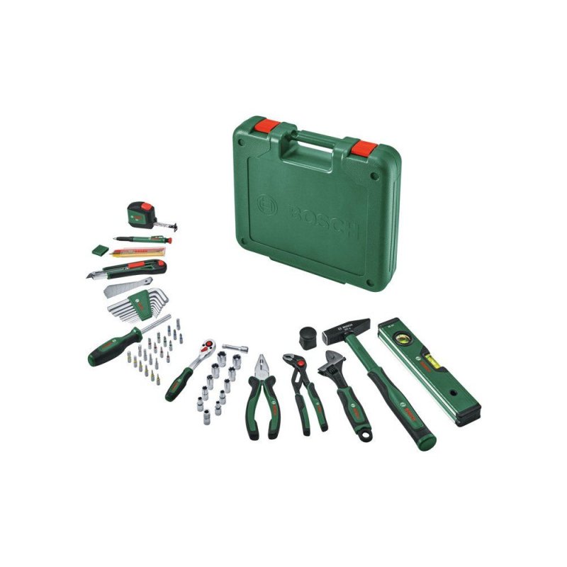 Detalle de Bosch 63 piezas Universal Hand Tool Set con maleta rígida: kit práctico para bricolaje y reparación en casa