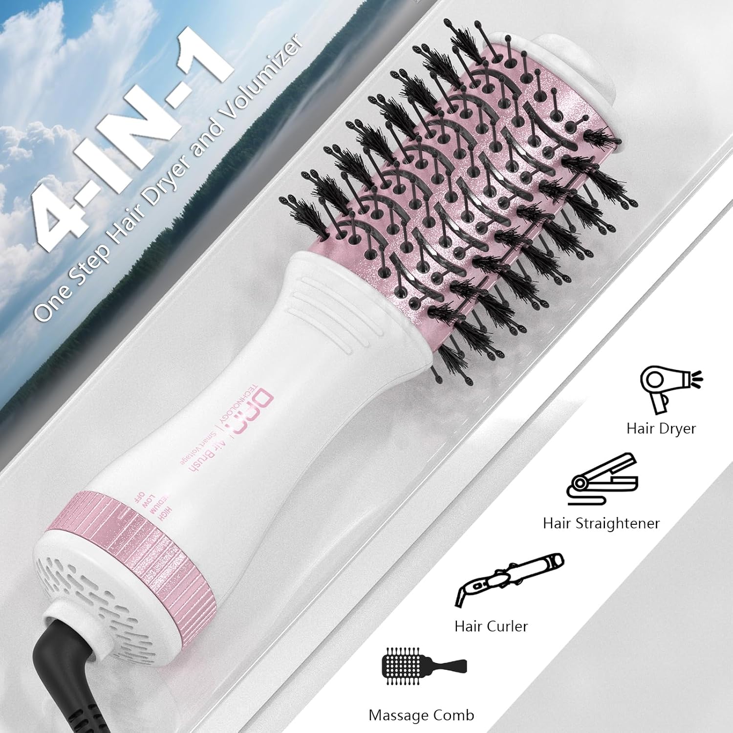 Detalle 2 de DAN Auto Dual Voltage Hair Dryer Brush 2in 🌬