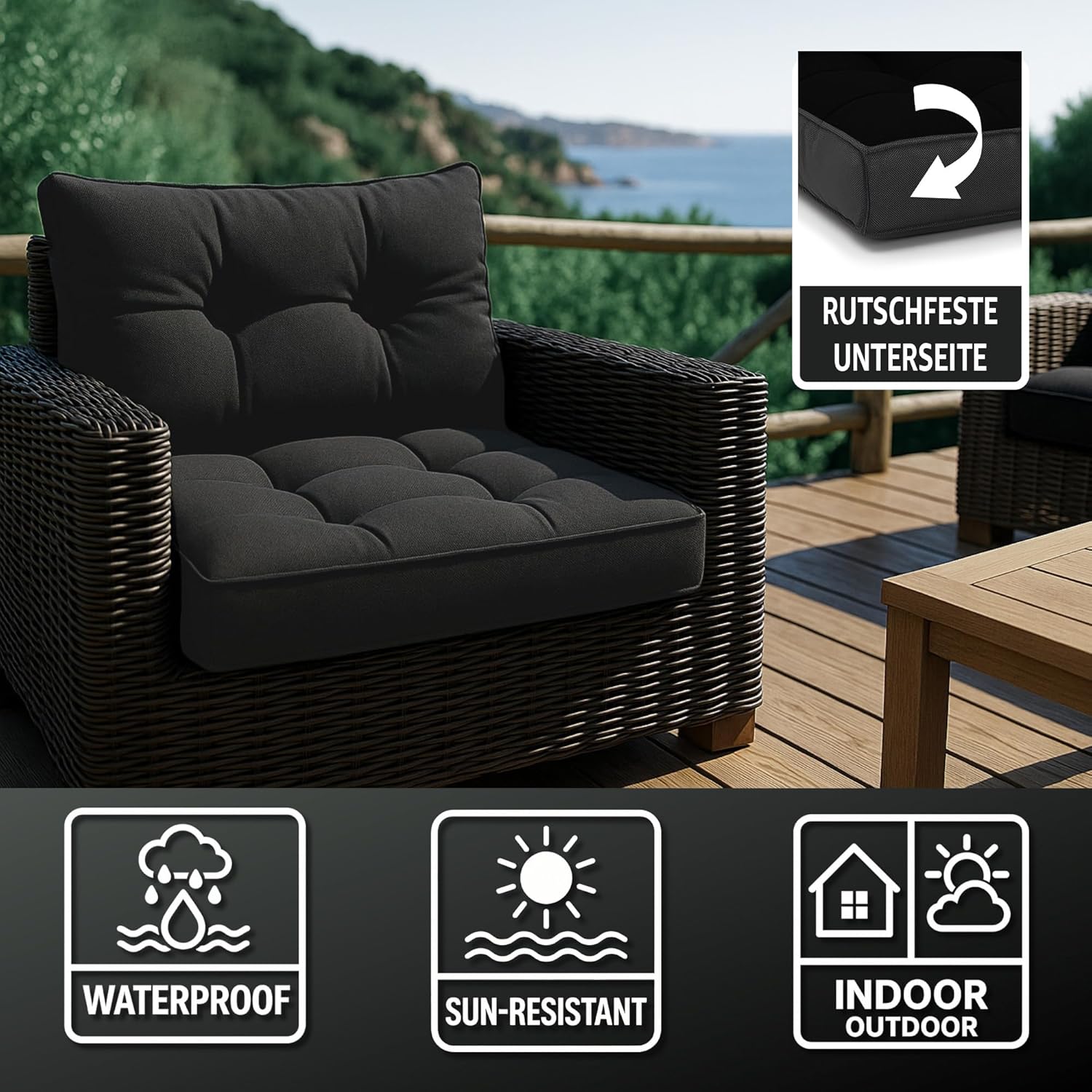 Thumbnail 2 de Amazinggirl Cuscino Lounge Arredo Giardino schienale 40x70 cm – Schienale Rattan, marrone
