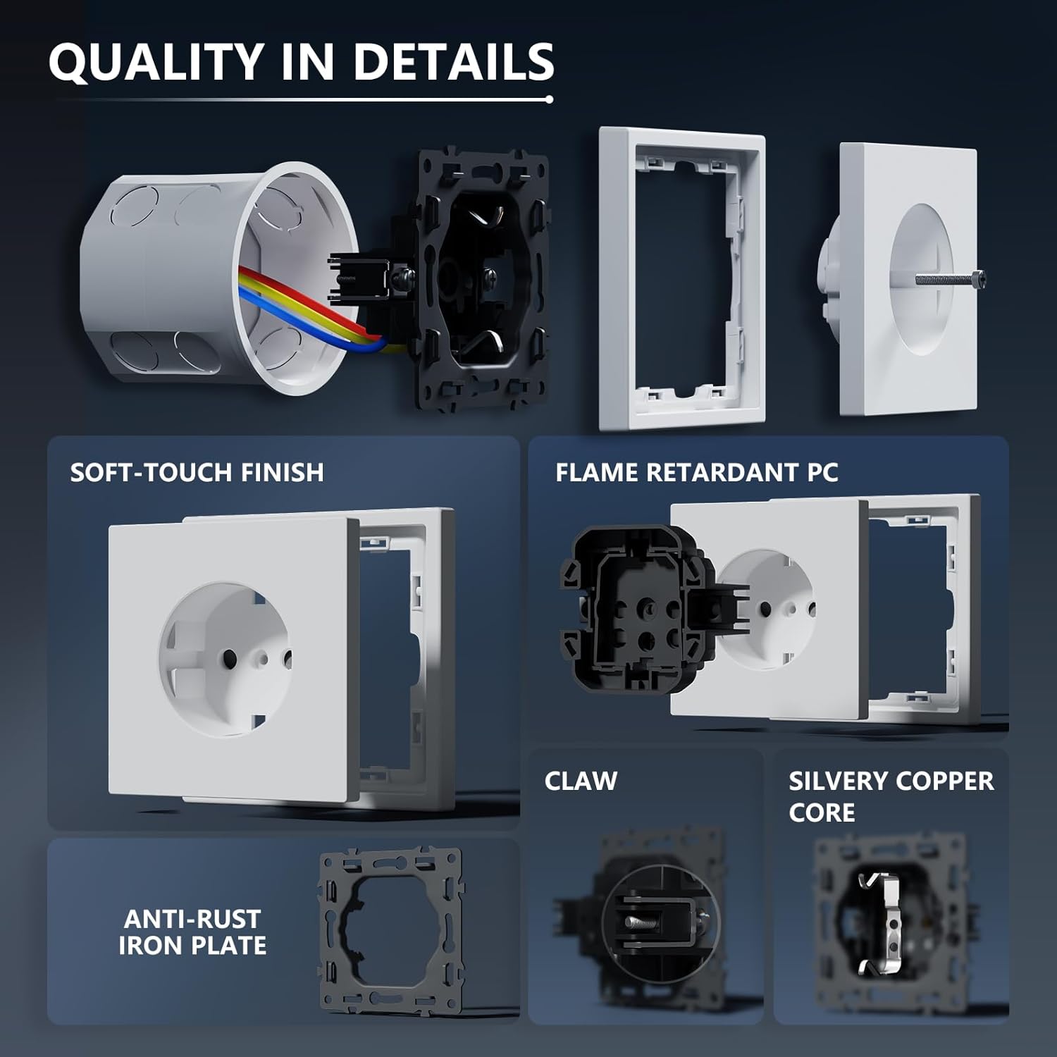 Thumbnail 2 de BSEED Schuko Mehrfachsteckdose Unterputz 3-fach Schwarz