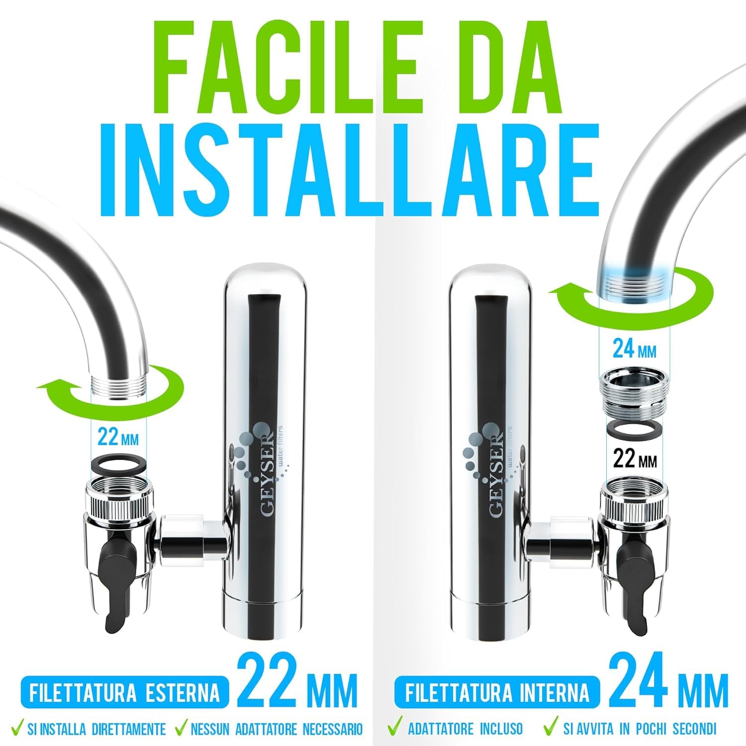 Thumbnail 1 de GEYSER EURO (3000L) Filtro Acqua Rubinetto Aragon – riduce Cloro e impurità, adattatori inclusi