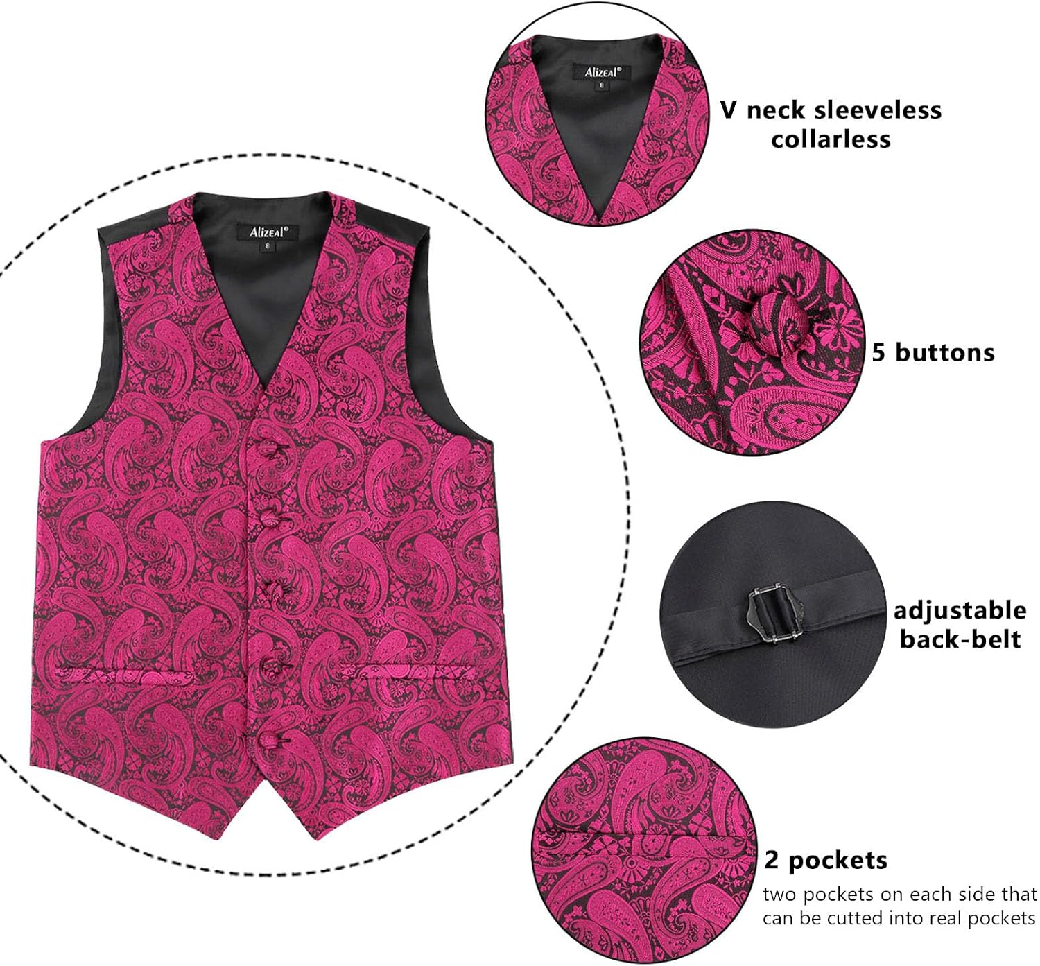 Thumbnail 5 de Alizeal Boys Classic Paisley Bow Tie and Suit Vest Set