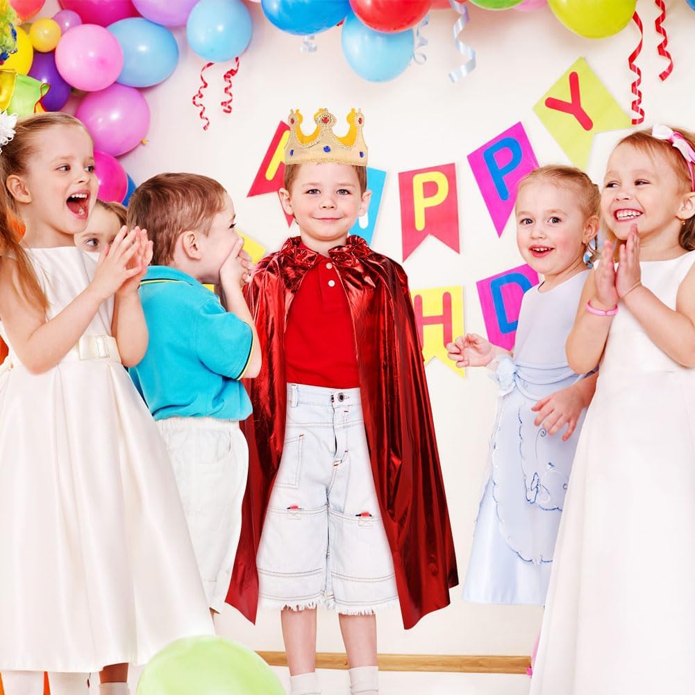 Detalle de AOOWU Kids King Costume with Cape and Crown (One Size, 80cm) – Red Velvet Royal Cloak