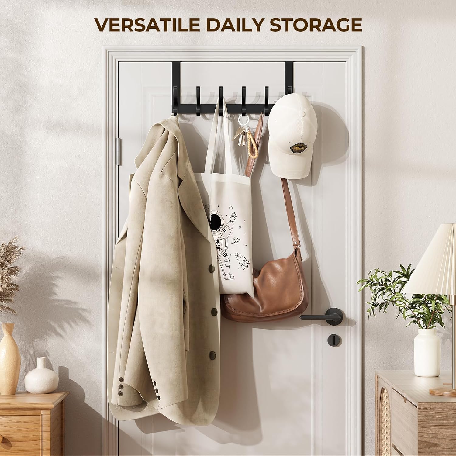 Detalle de Optish Otd-hook-001 Over-the-Door Hook Rack, 12 Hooks, Black Metal