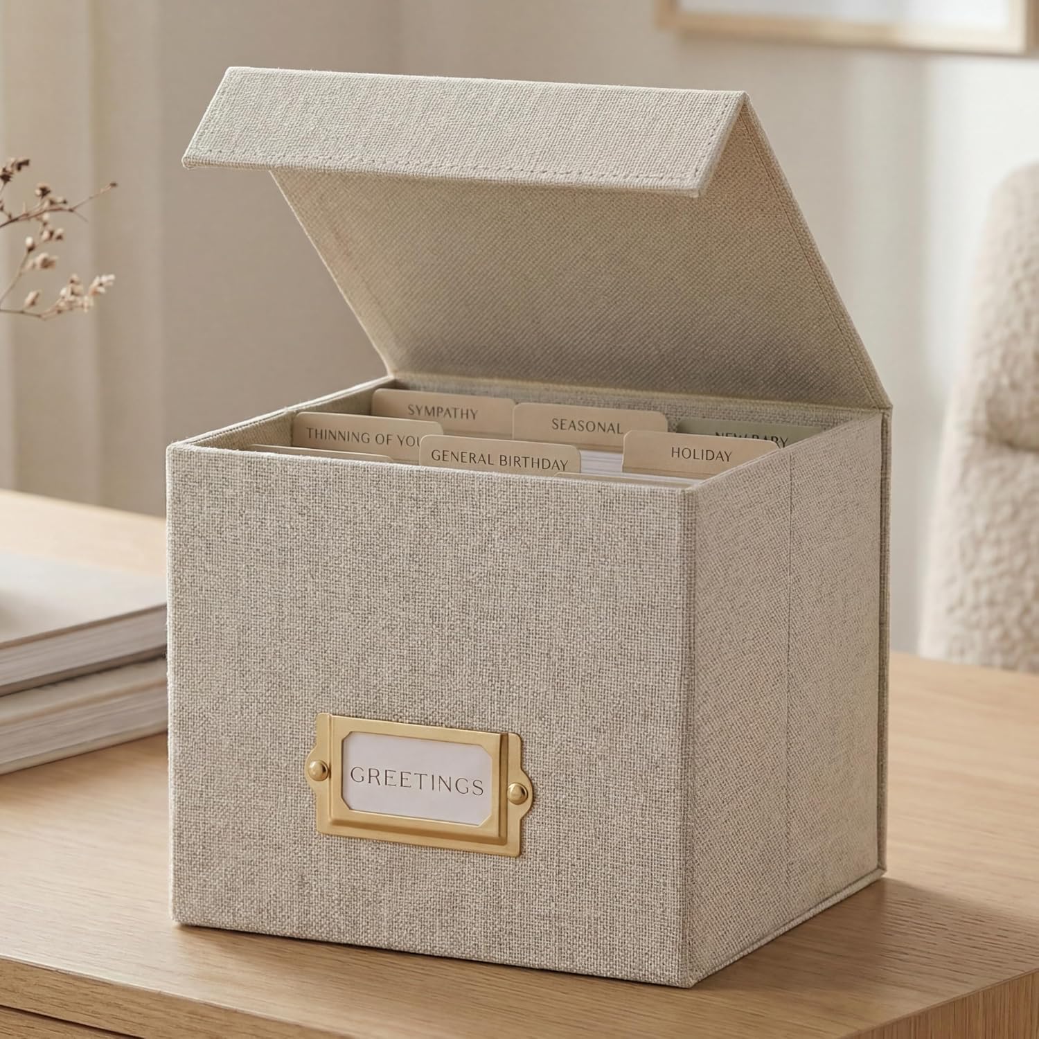 Detalle de ZICOTO zic-greetbox-ivory_24-058a Greeting Card Organizer, Ivory Linen