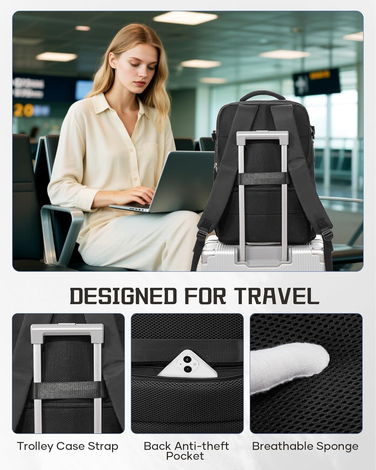 Thumbnail 5 de WONHOX Large Travel Carry-on Backpack