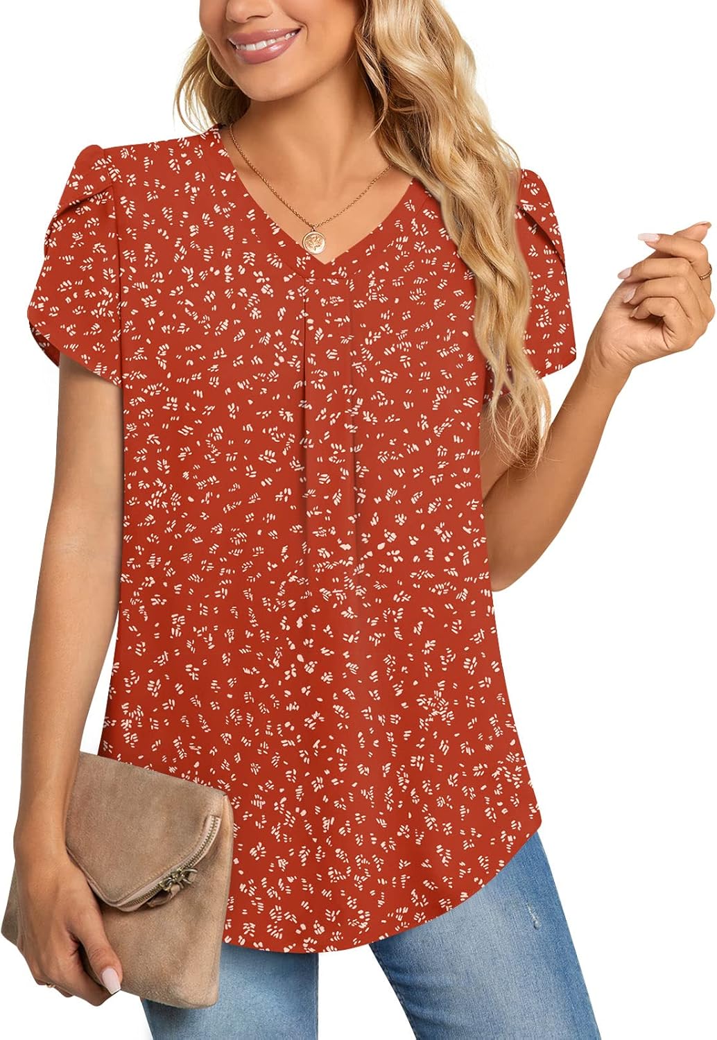 Thumbnail 5 de Aodemo Women Summer Dressy Chiffon Blouse: Petal Short Sleeve/Sleeveless V-Neck Tunic