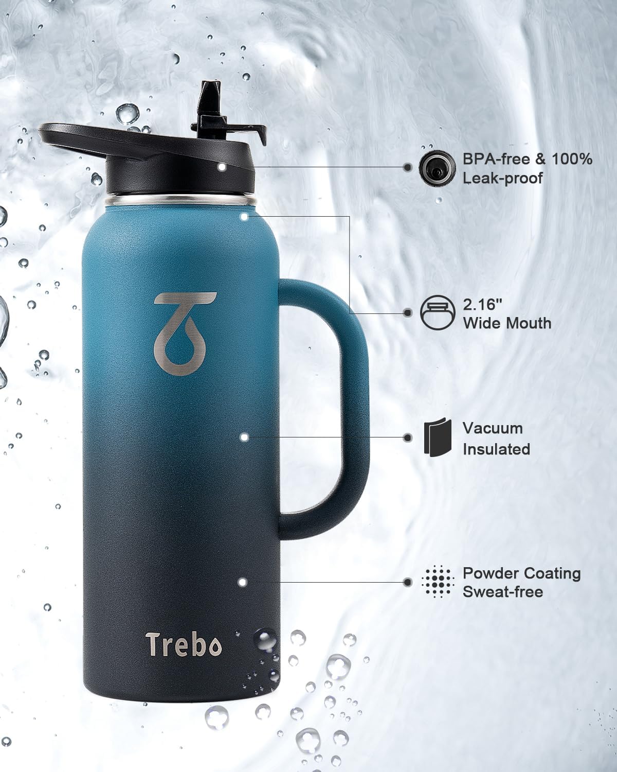 Thumbnail 4 de Trebo 1.2 L Insulated Water Bottle with Handle – Indigo Black