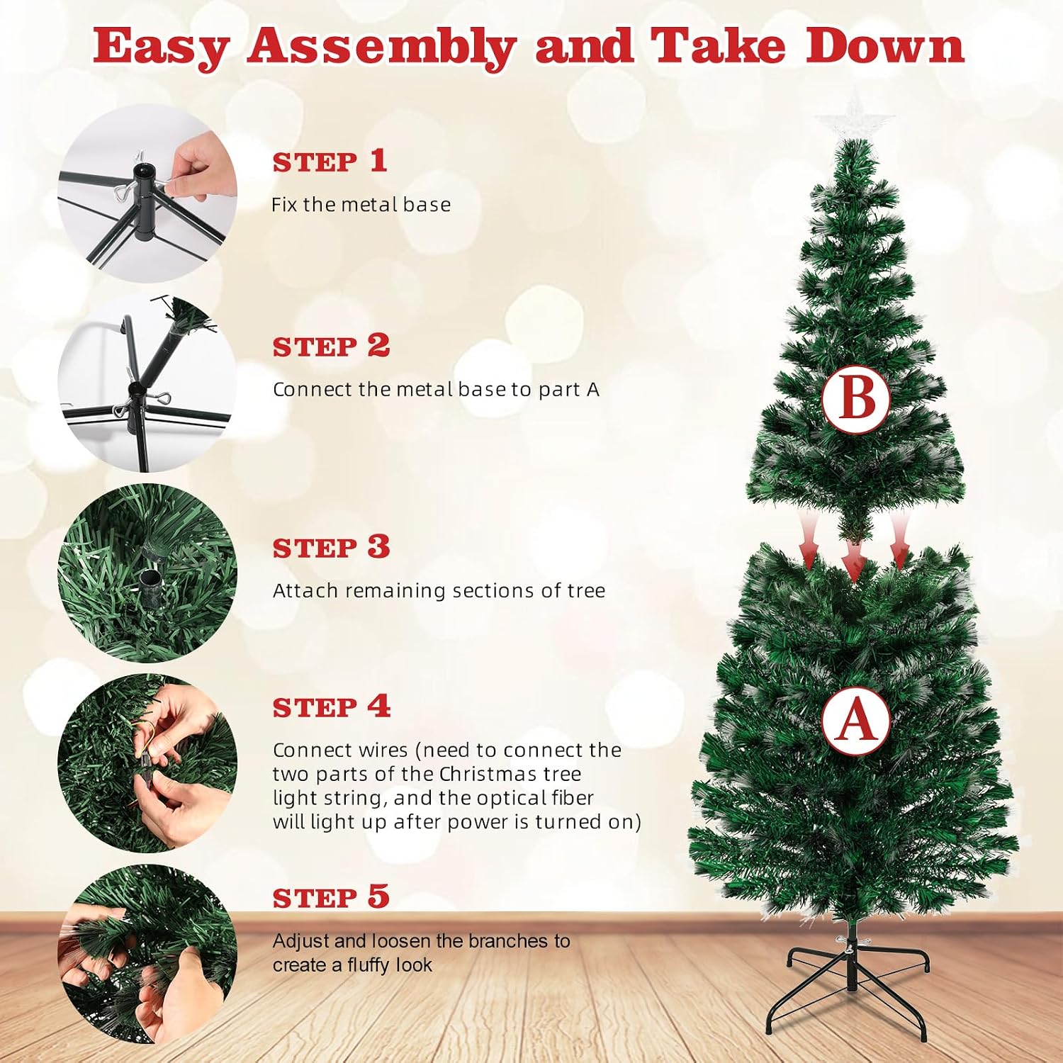 Detalle 2 de Sapin de Noël Artificiel Uten 1,5 m avec Pointe en PVC et Fibre de Verre – 8 Modes lumineux