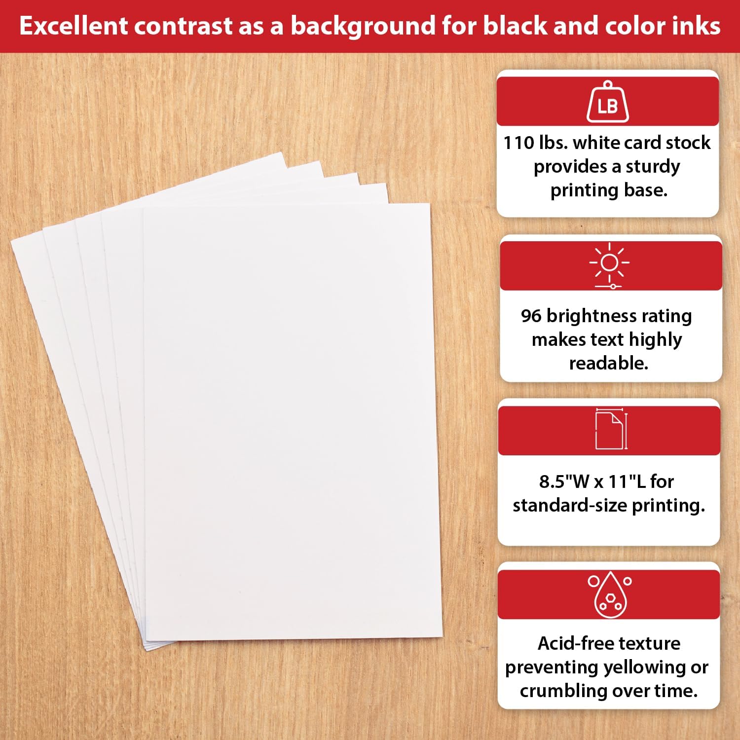 Detalle de Staples Cardstock Paper, 8.5 x 11 in, Matte White, 110 lb, 250 Sheets