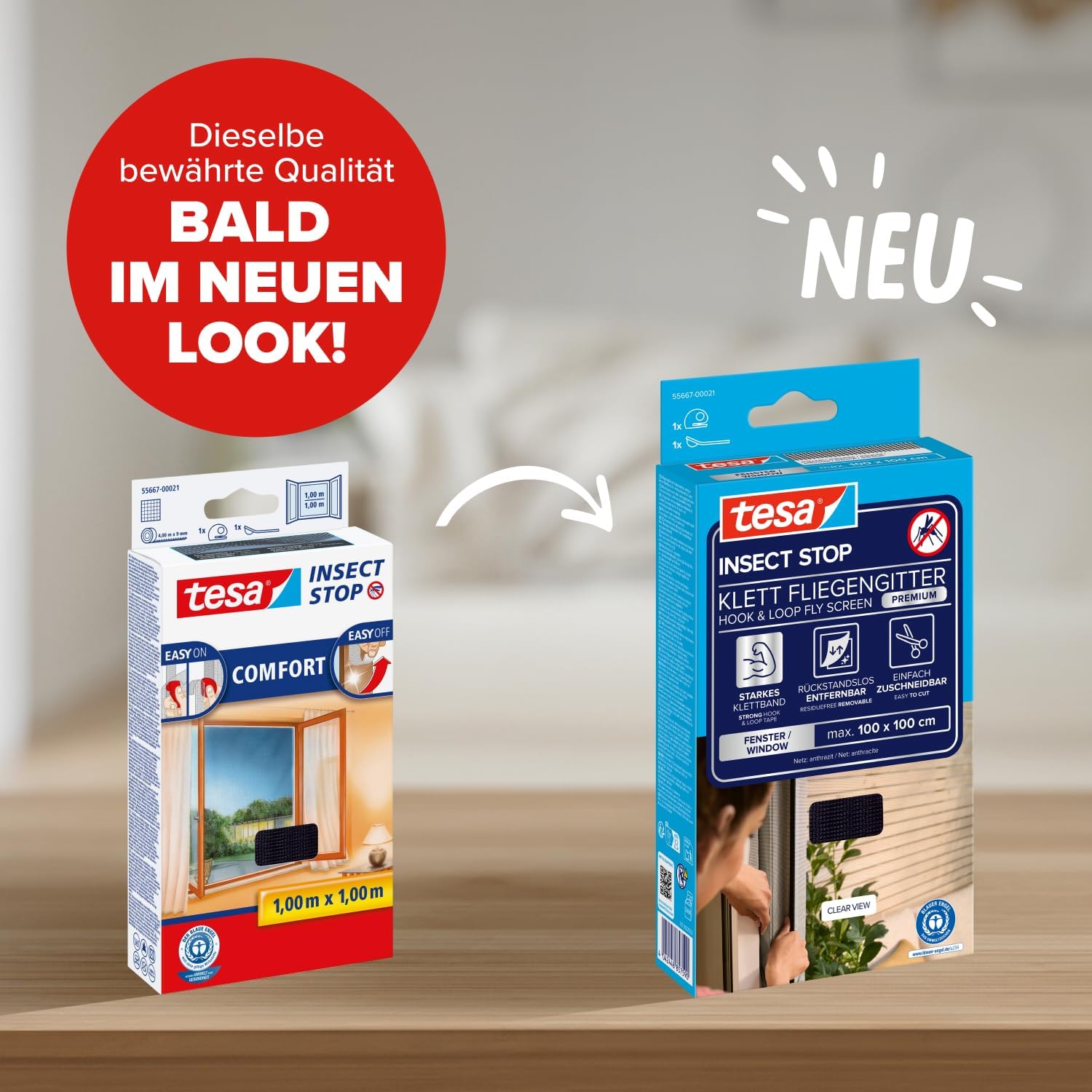 Thumbnail 1 de tesa Insect Stop Klett Fliegengitter Premium für Fenster (100 x 100 cm), anthrazit