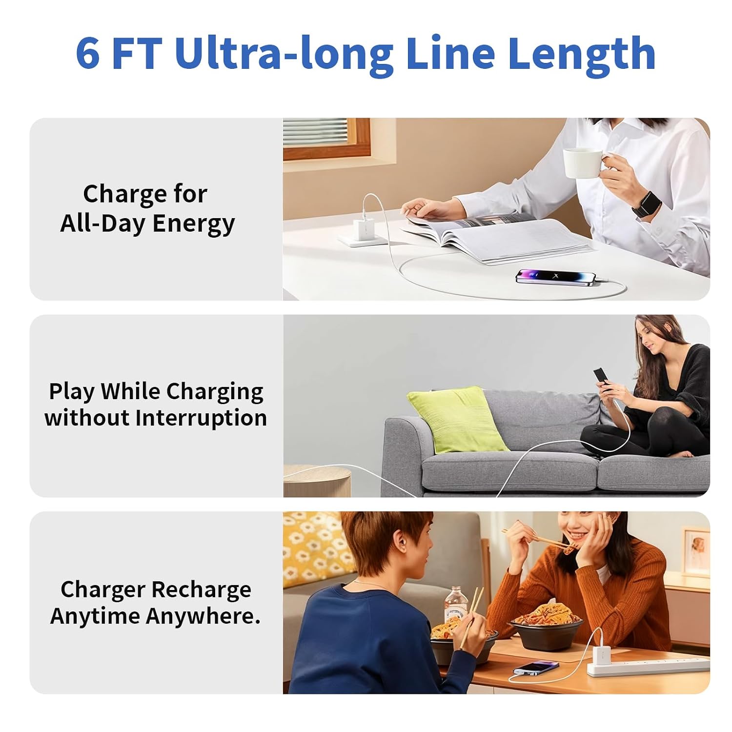 Thumbnail 5 de [Apple MFi Certified]Fast Charging USB C Cable for iPhone 17 16 15 Pro, 2Pack Long 6Foot Type C Charger Cord 45W USB C Charger Block Quick Charging for iPhone 17 Air/17 16 15 Pro/Plus/Pro Max,iPad Pro